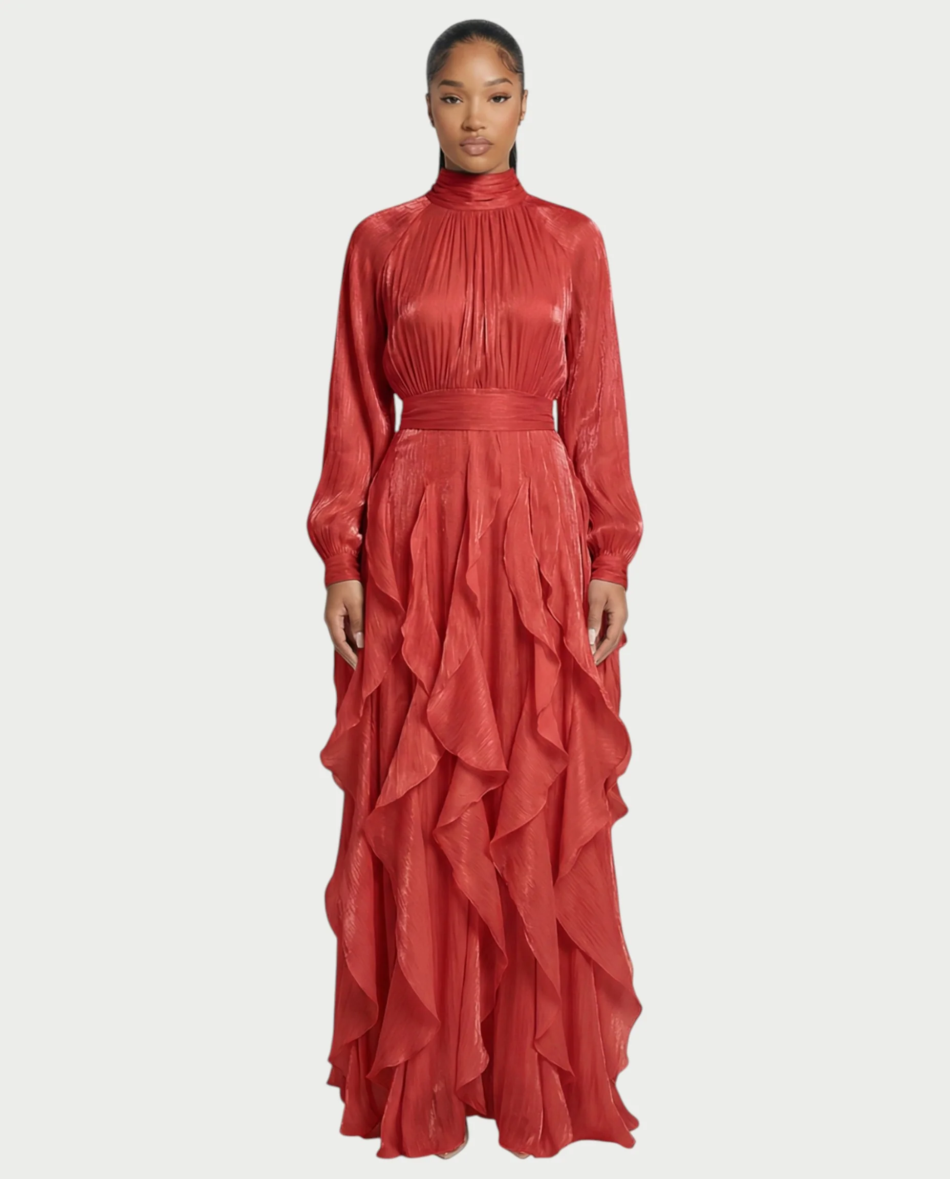ELMA High-Neck Draped Ruffle Maxi Dress - Image 16