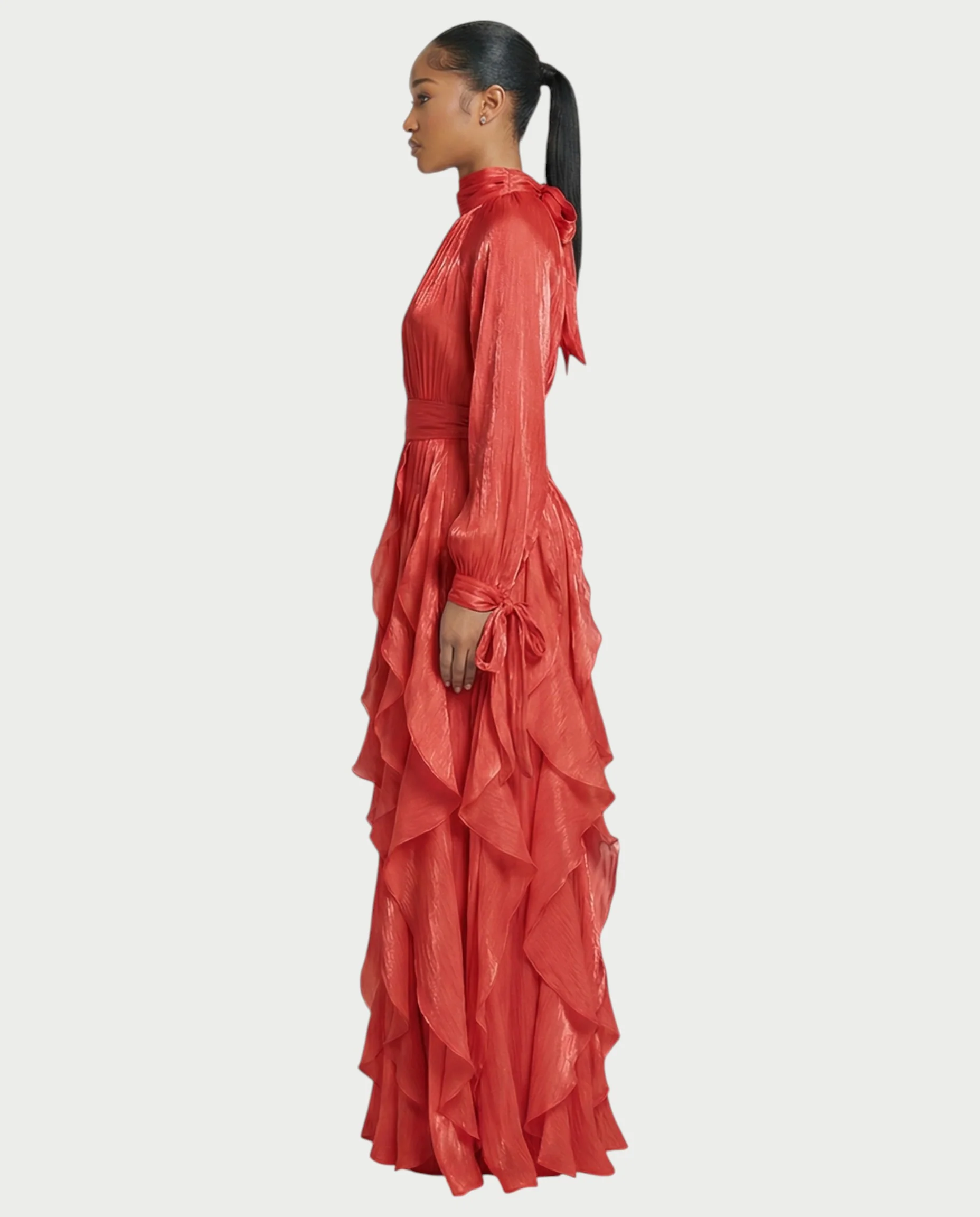 ELMA High-Neck Draped Ruffle Maxi Dress - Image 18