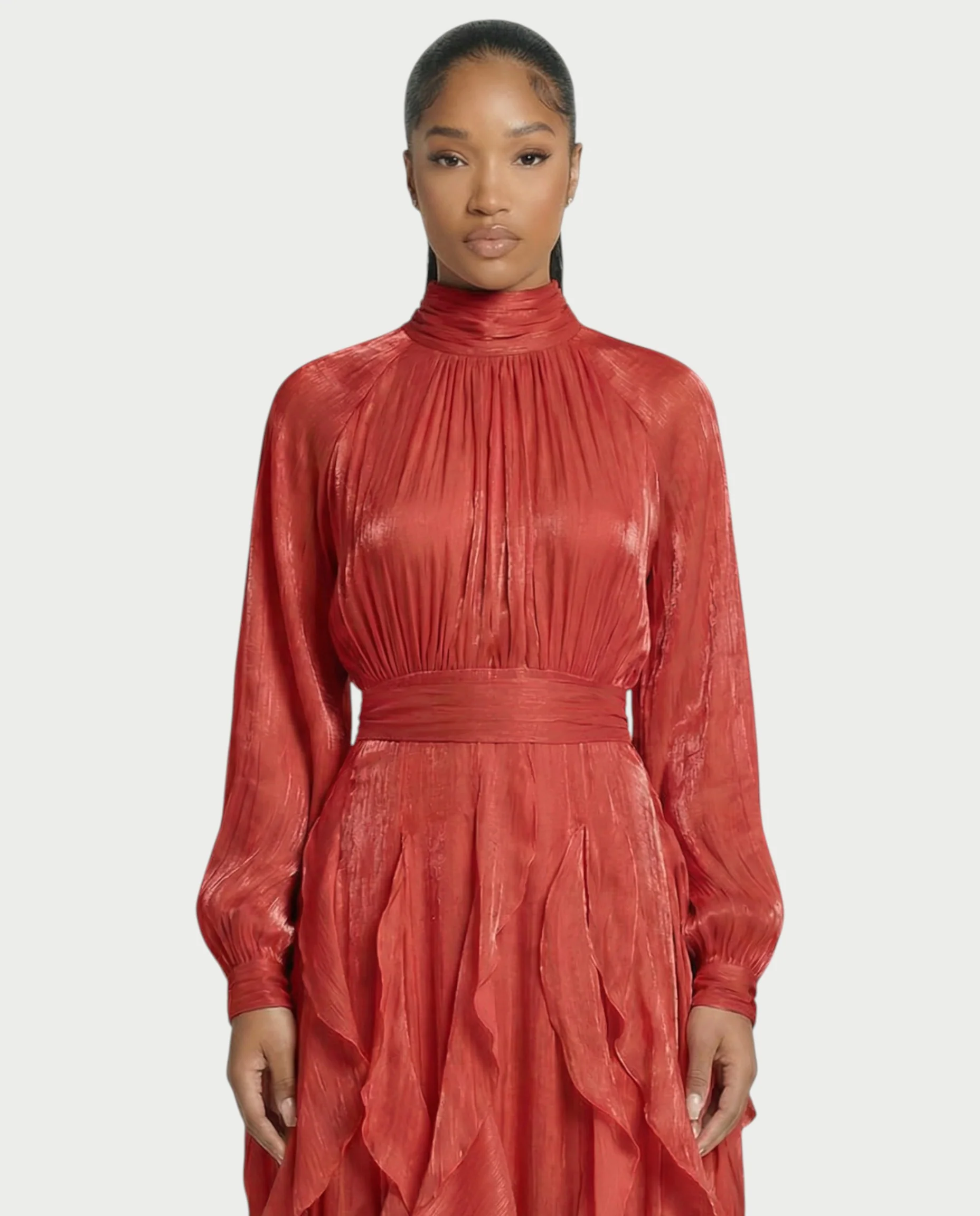 ELMA High-Neck Draped Ruffle Maxi Dress - Image 19