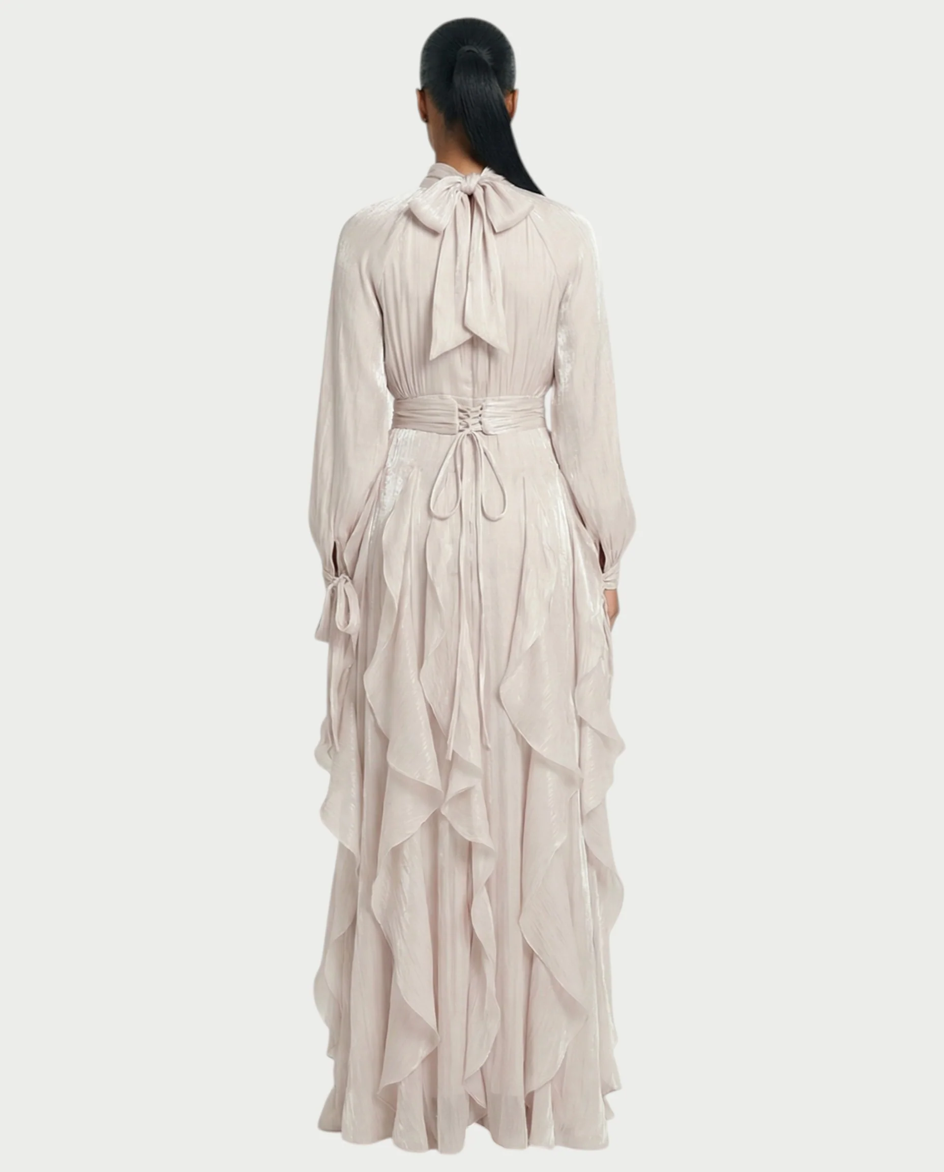 ELMA High-Neck Draped Ruffle Maxi Dress - Image 2