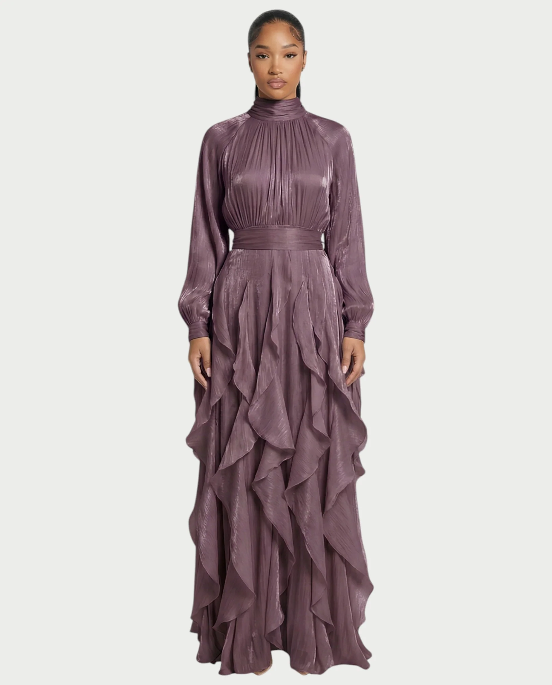 ELMA High-Neck Draped Ruffle Maxi Dress - Image 21