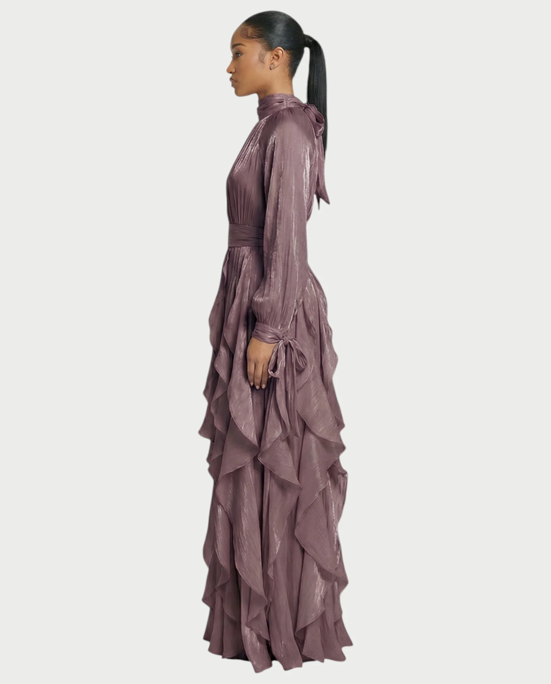 ELMA High-Neck Draped Ruffle Maxi Dress - Image 23