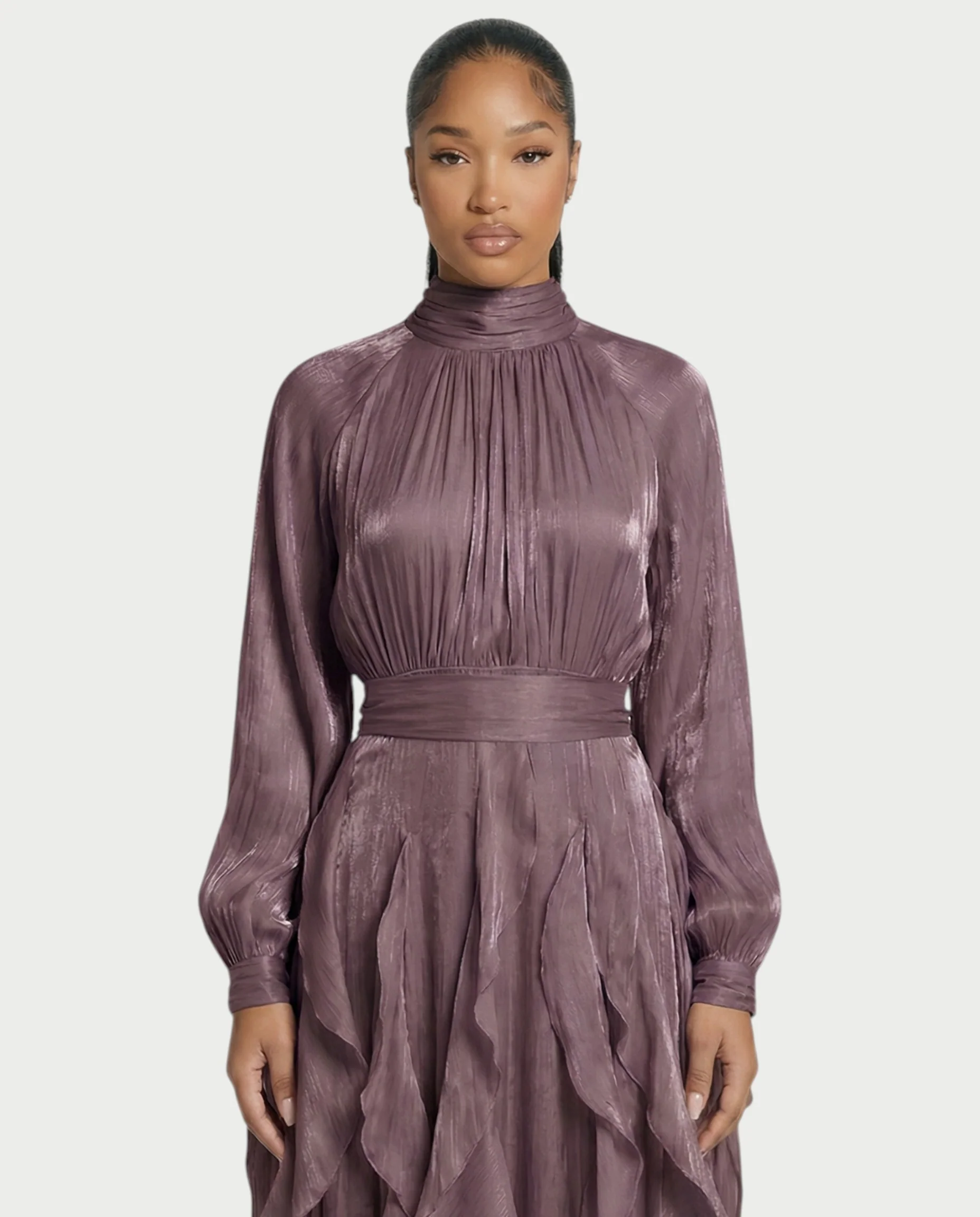 ELMA High-Neck Draped Ruffle Maxi Dress - Image 24