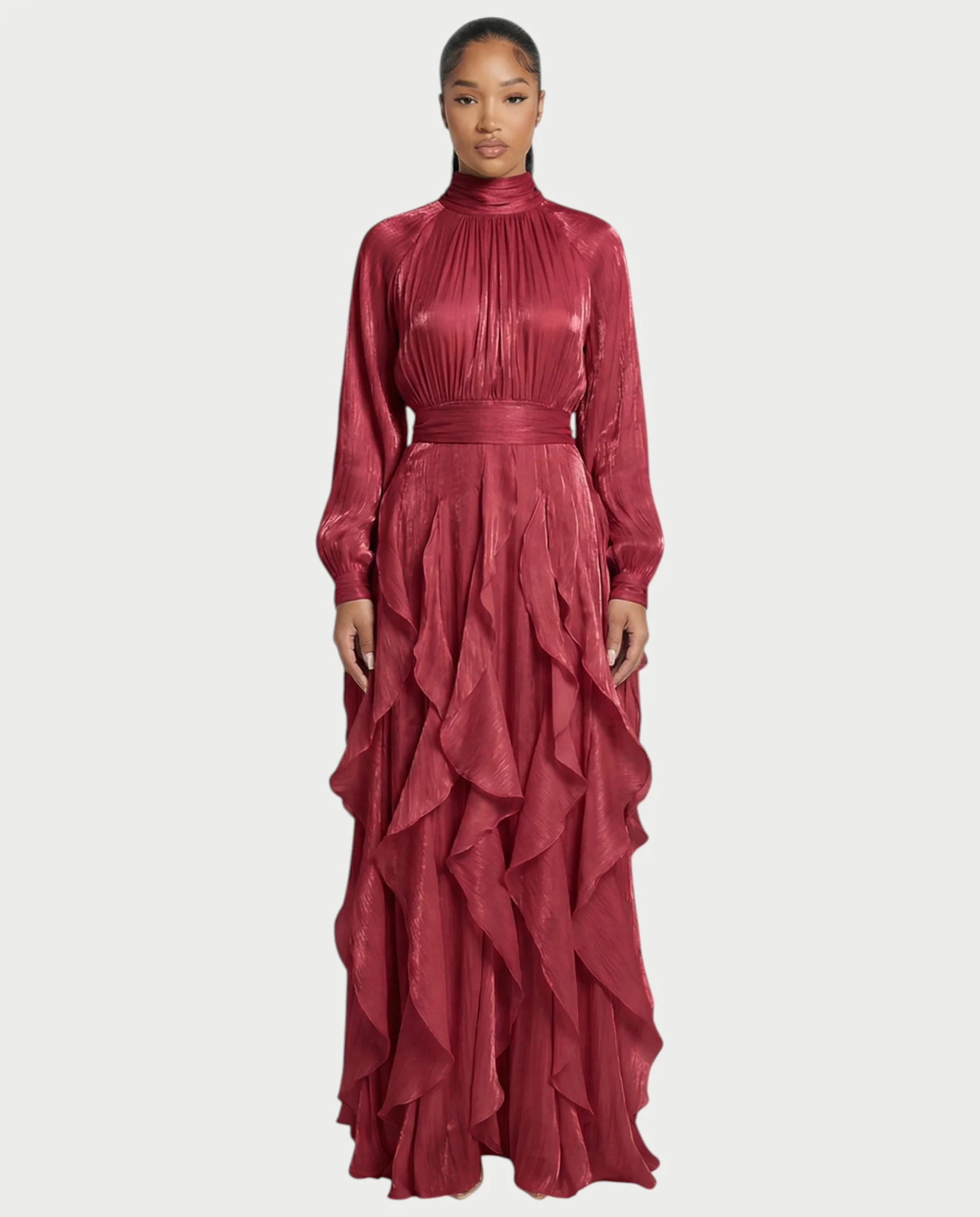 ELMA High-Neck Draped Ruffle Maxi Dress - Image 26
