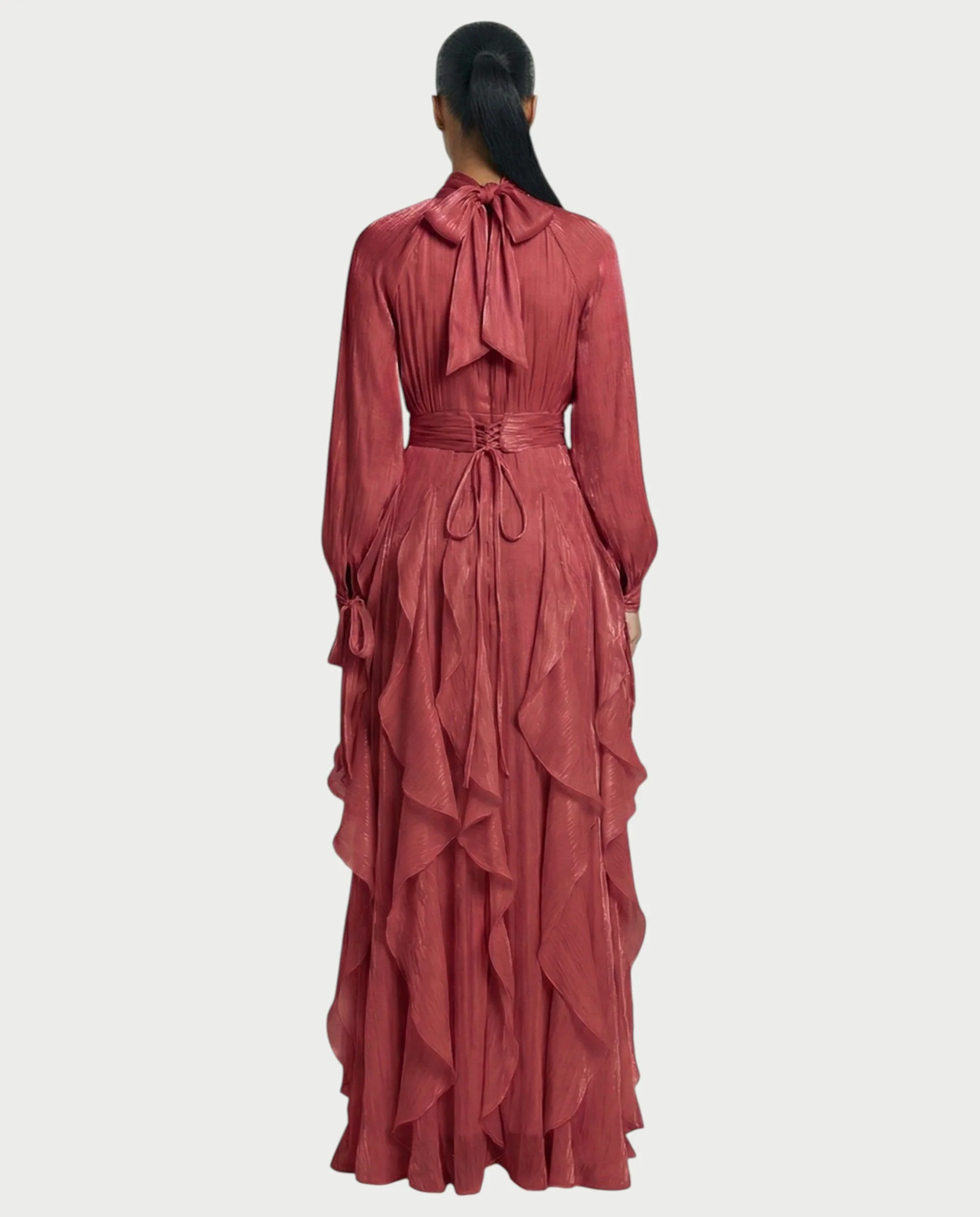 ELMA High-Neck Draped Ruffle Maxi Dress - Image 27