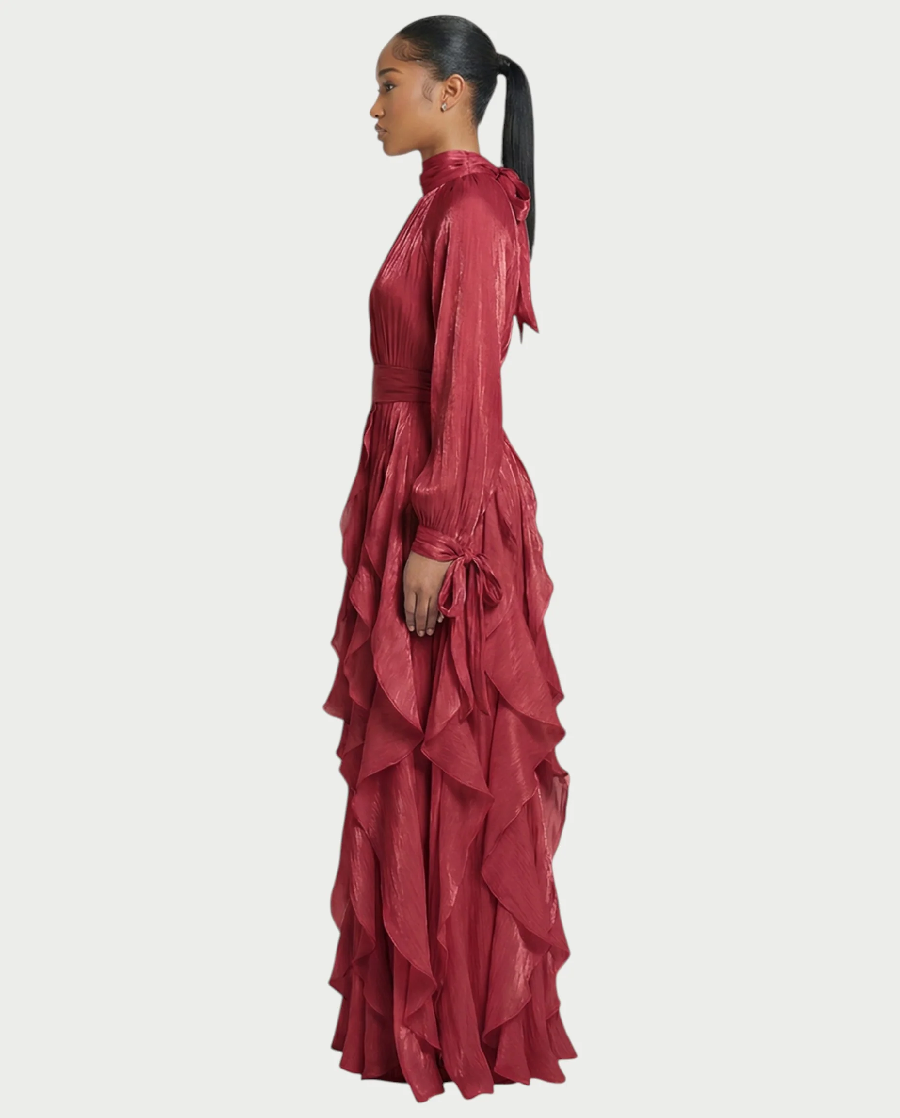 ELMA High-Neck Draped Ruffle Maxi Dress - Image 28