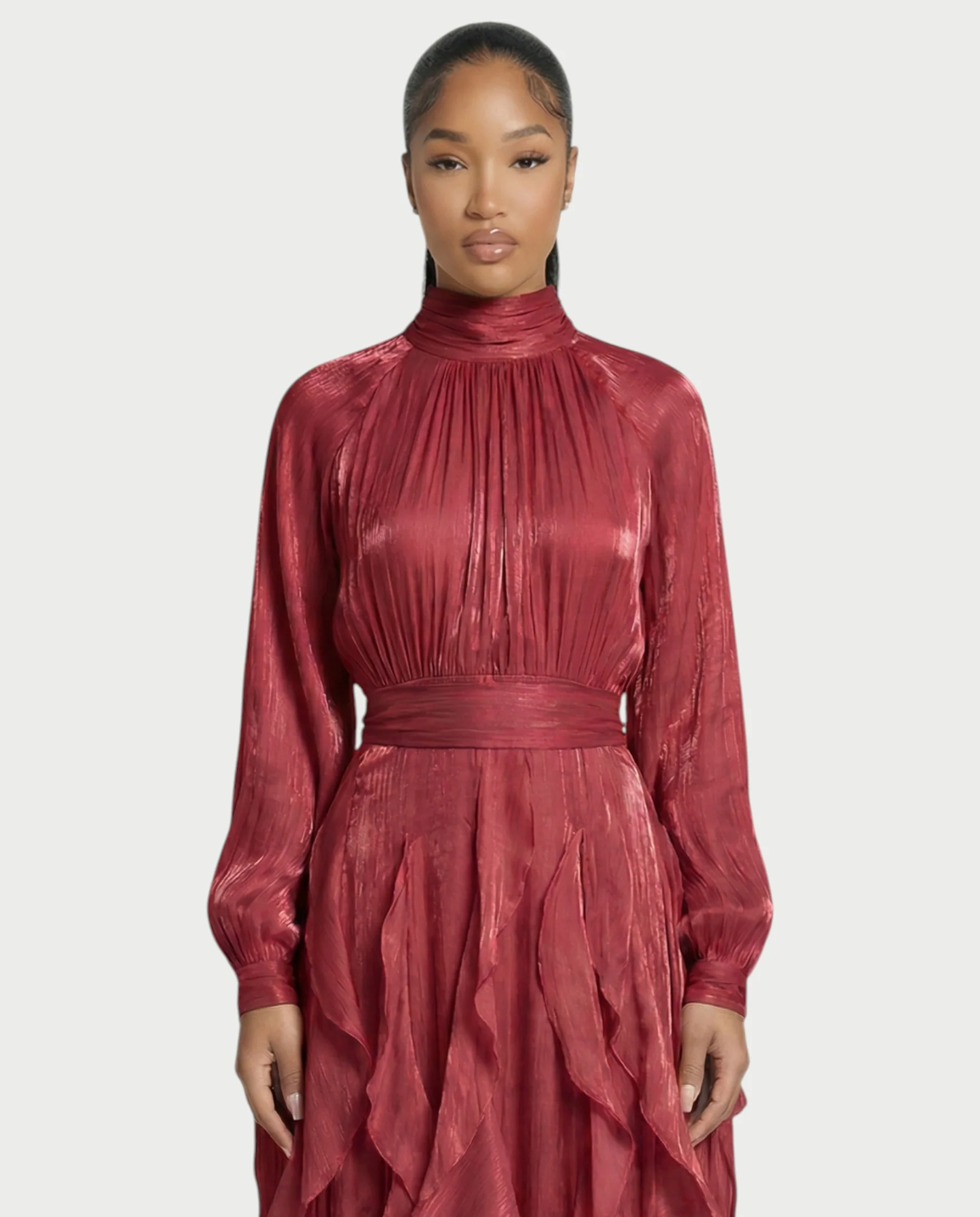 ELMA High-Neck Draped Ruffle Maxi Dress - Image 29