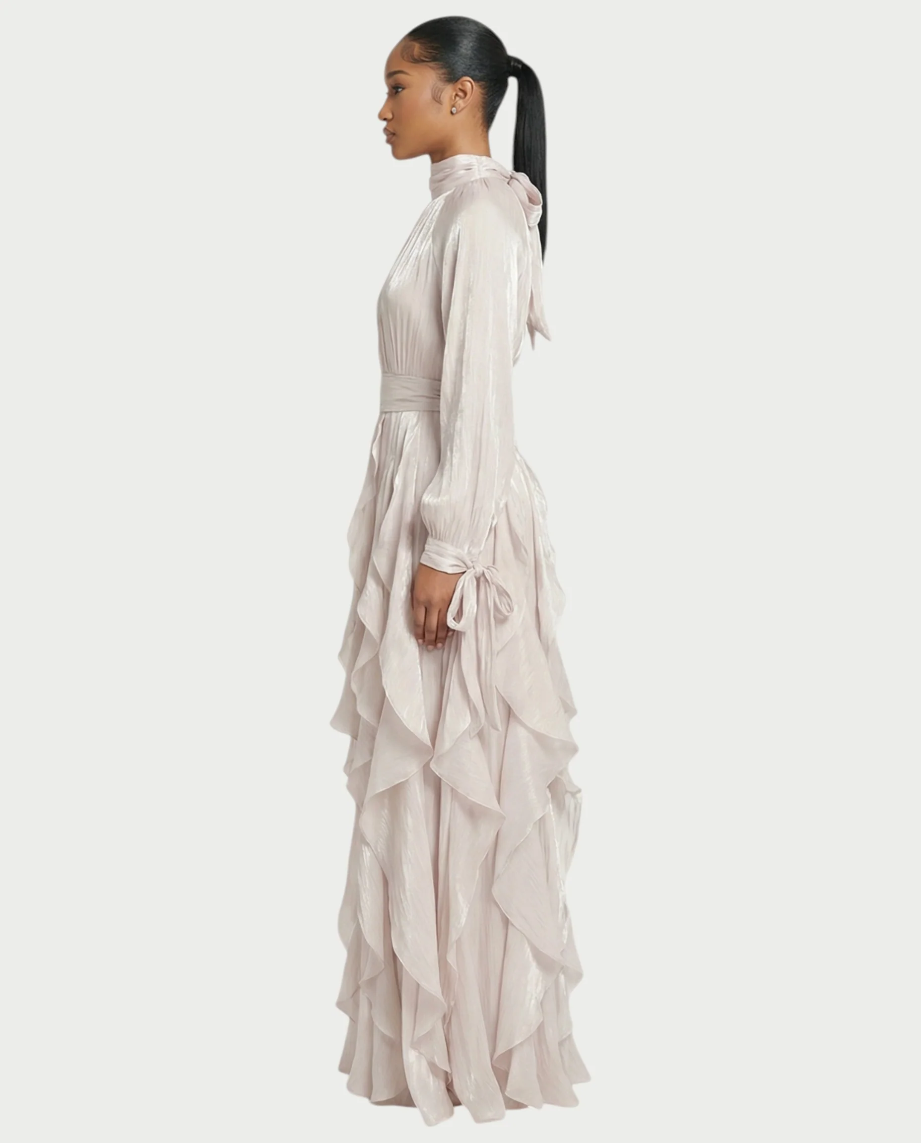 ELMA High-Neck Draped Ruffle Maxi Dress - Image 3