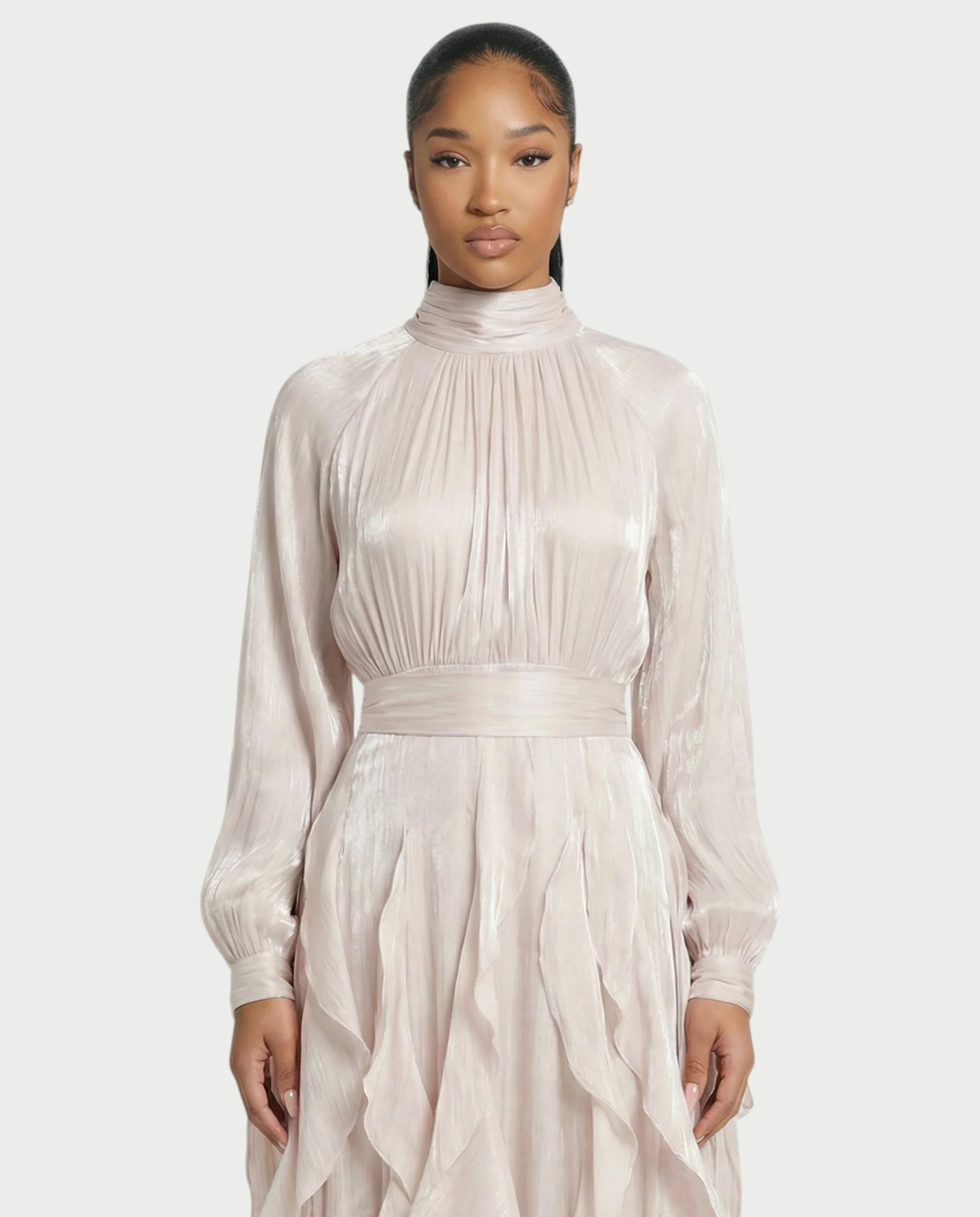 ELMA High-Neck Draped Ruffle Maxi Dress - Image 4