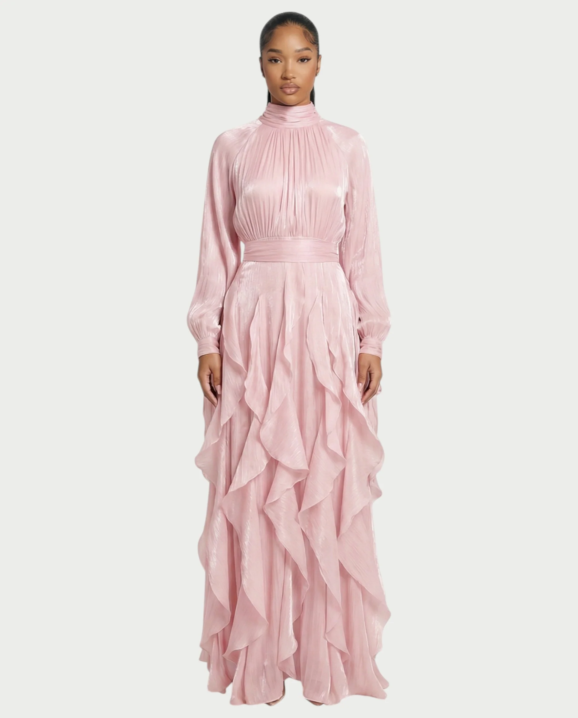 ELMA High-Neck Draped Ruffle Maxi Dress - Image 6