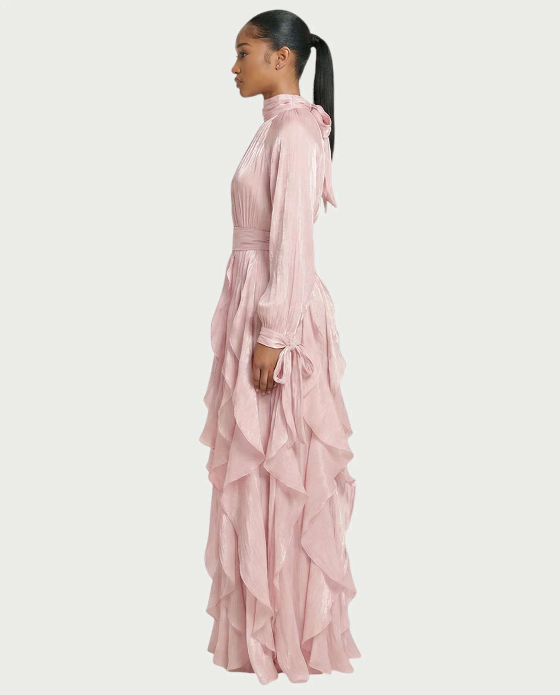ELMA High-Neck Draped Ruffle Maxi Dress - Image 8