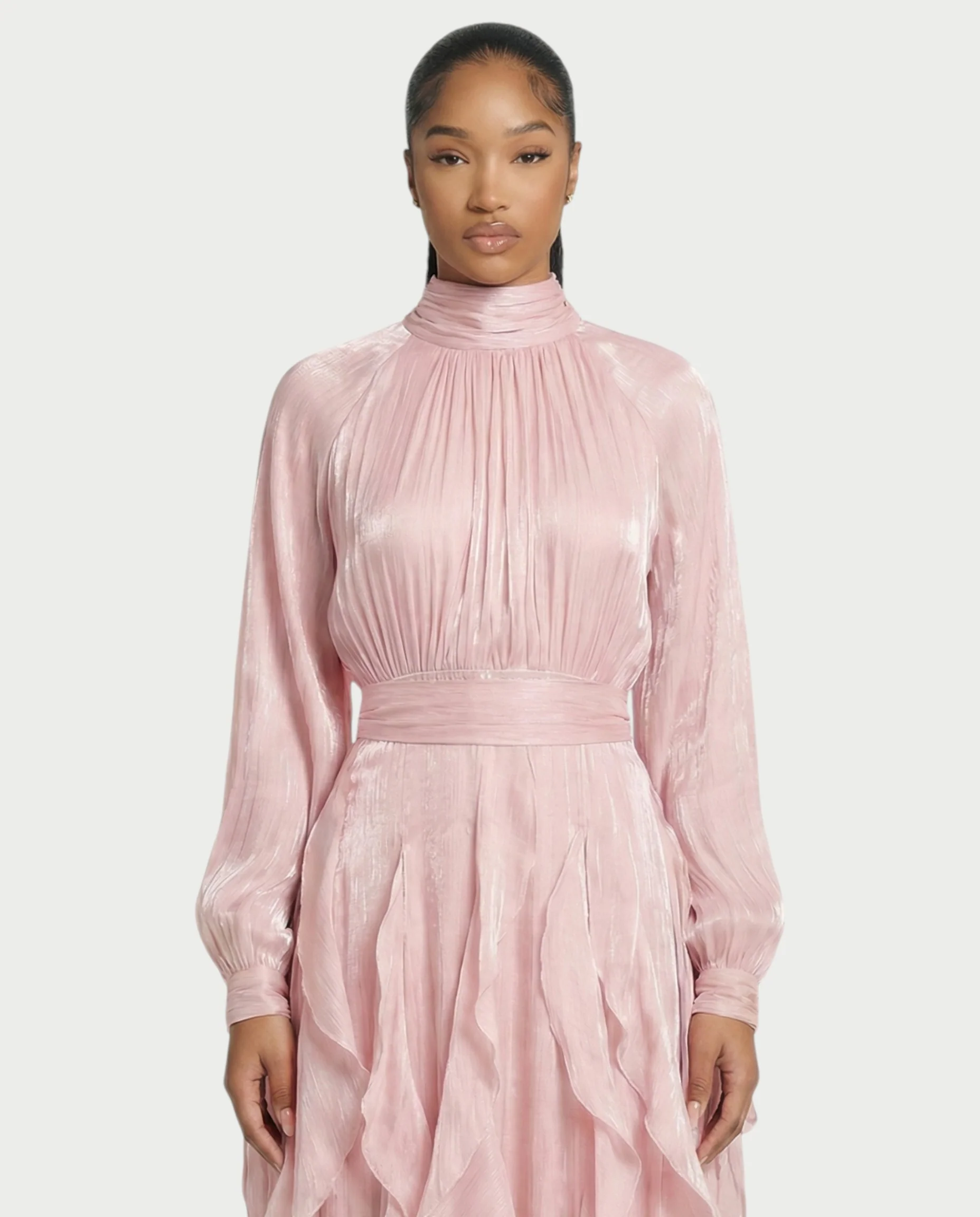ELMA High-Neck Draped Ruffle Maxi Dress - Image 9