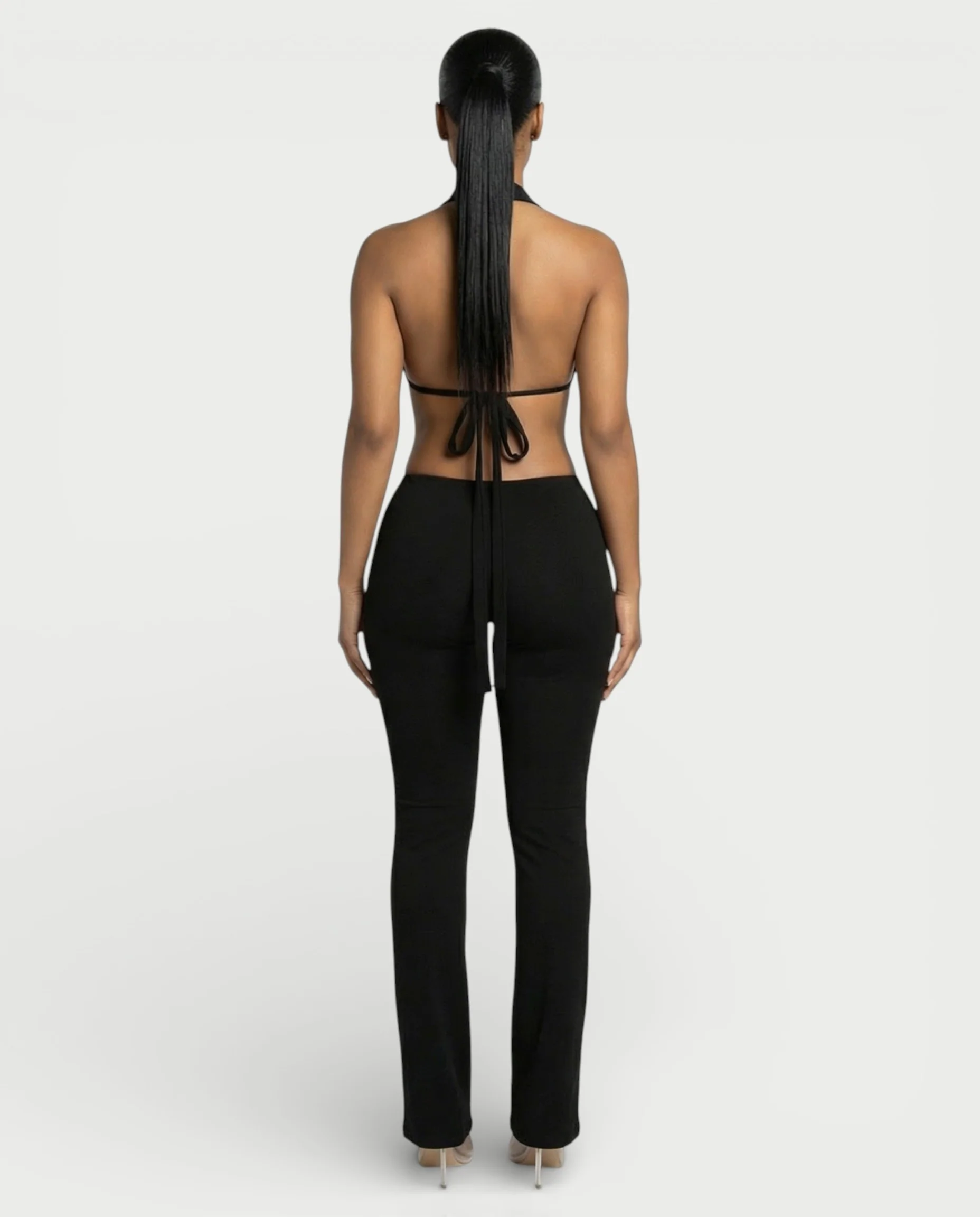 ELONA Deep Plunge Halter Flare Jumpsuit - Image 4