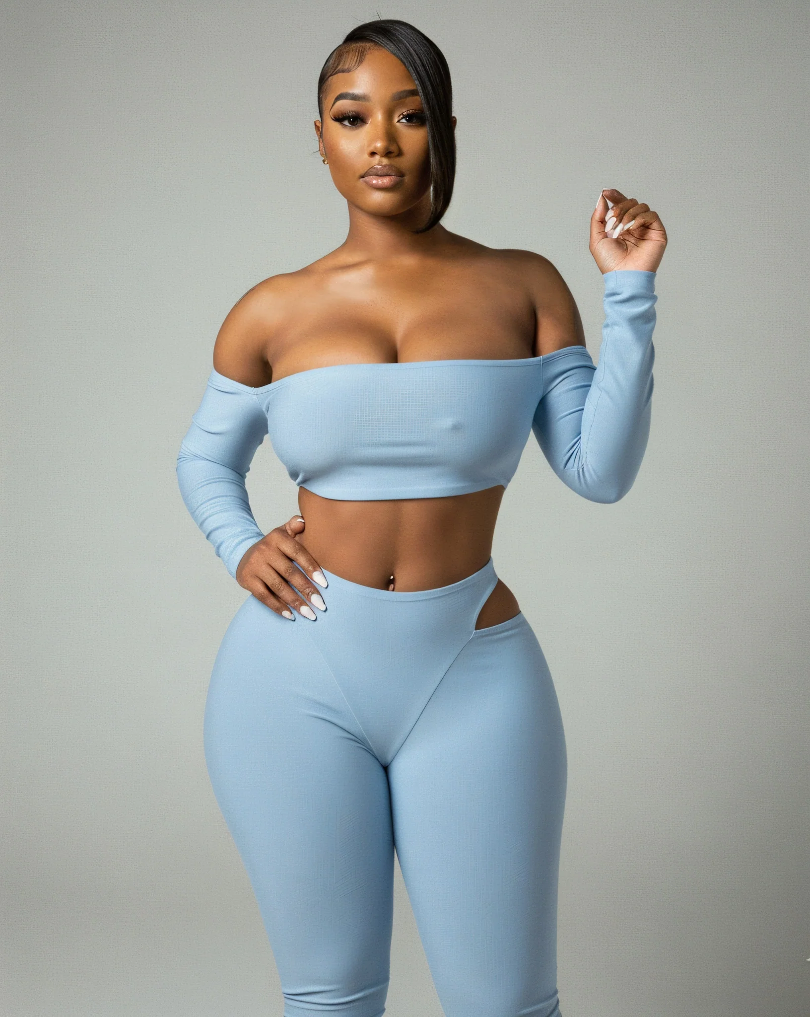 ELOWEN Off-shoulder Long Sleeve Top & Cutout Pants Set - Image 10