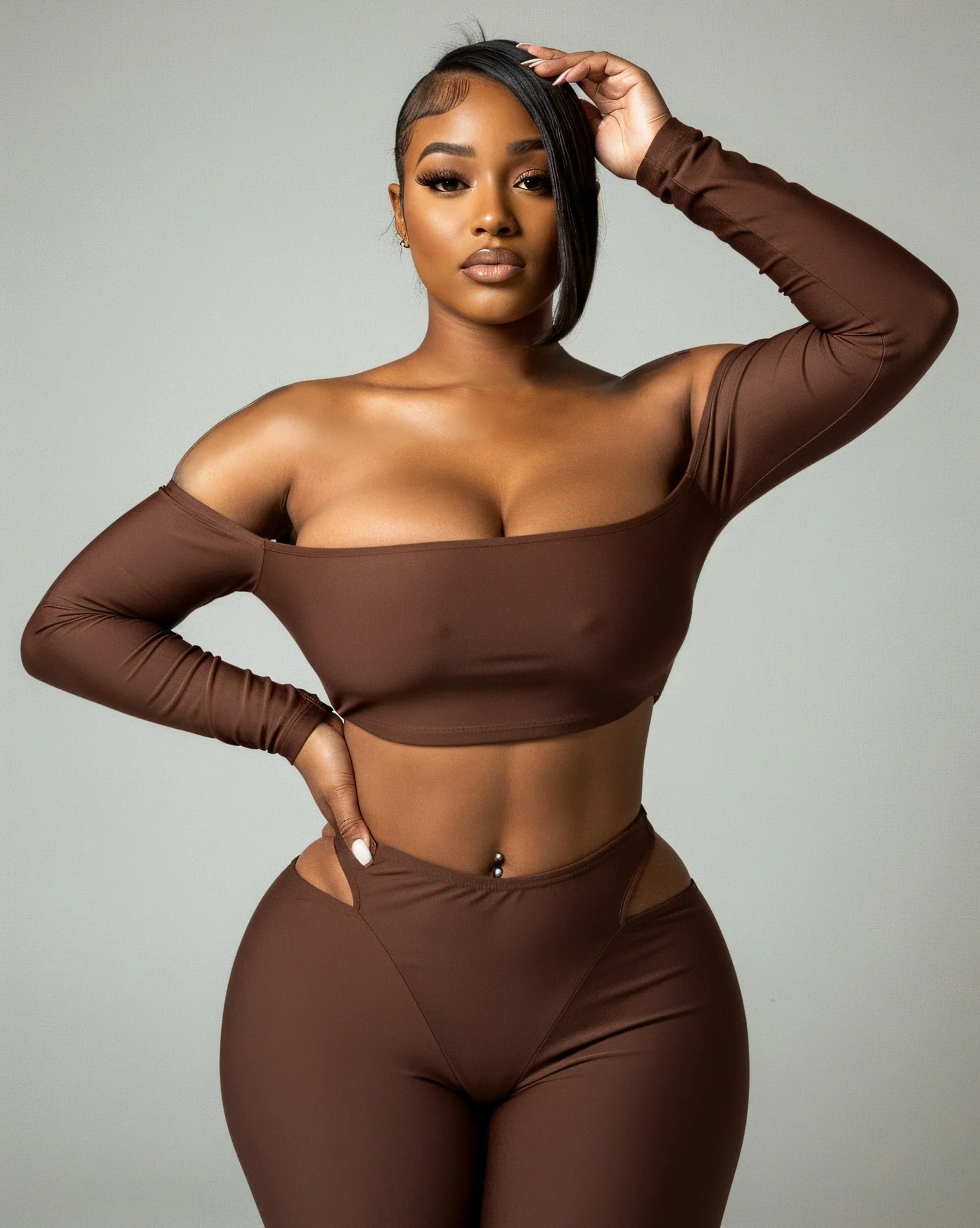 ELOWEN Off-shoulder Long Sleeve Top & Cutout Pants Set - Image 2