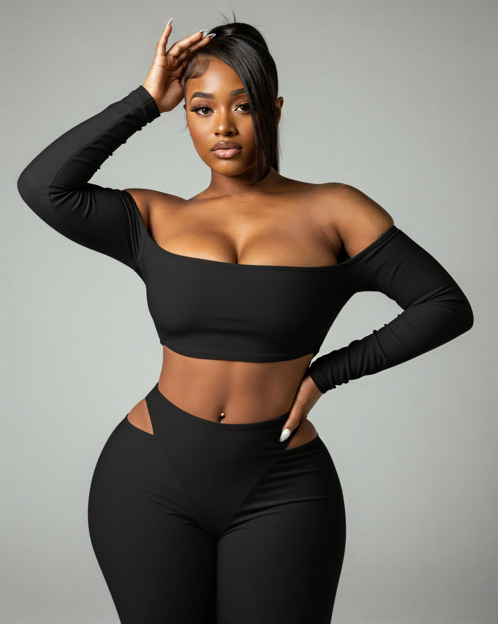 ELOWEN Off-shoulder Long Sleeve Top & Cutout Pants Set - Image 7