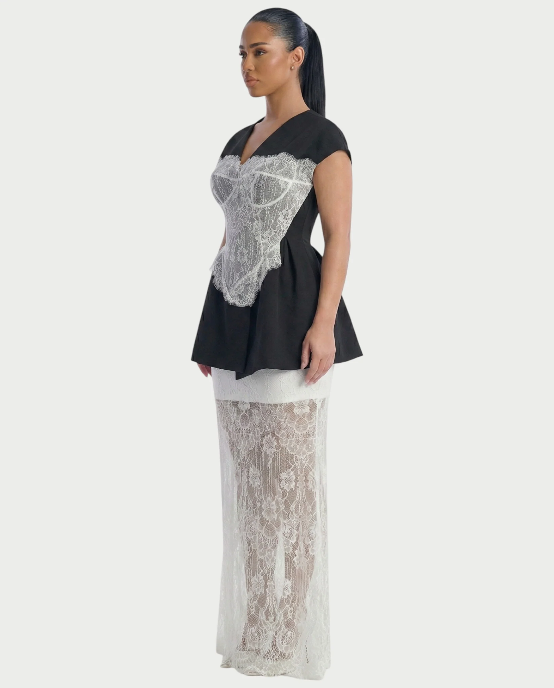 ELVIA Lace Corset Top & Sheer Lace Maxi Skirt Set - Image 3