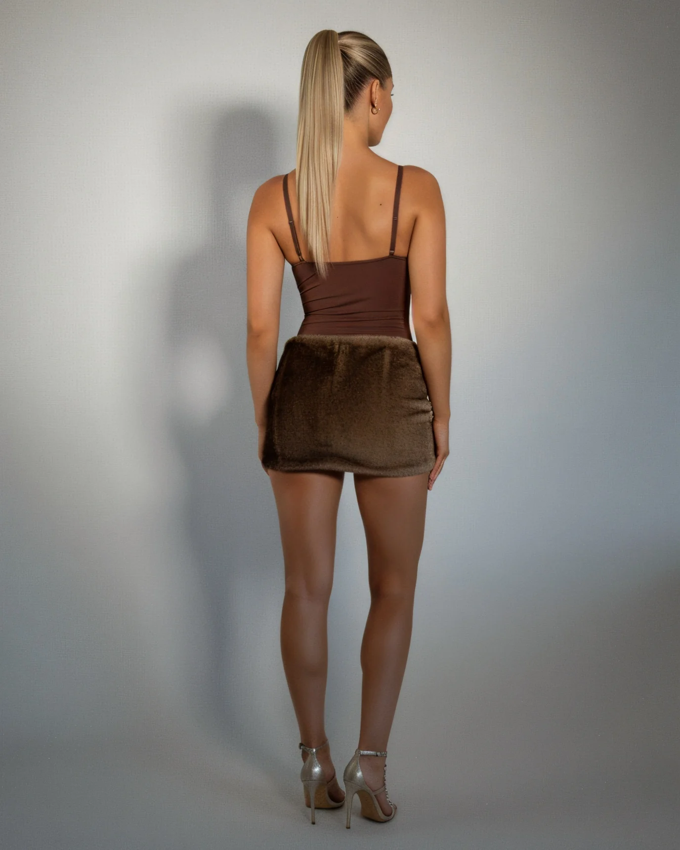 ELYANA Ruched Plush Faux Fur Mini Skirt - Image 4
