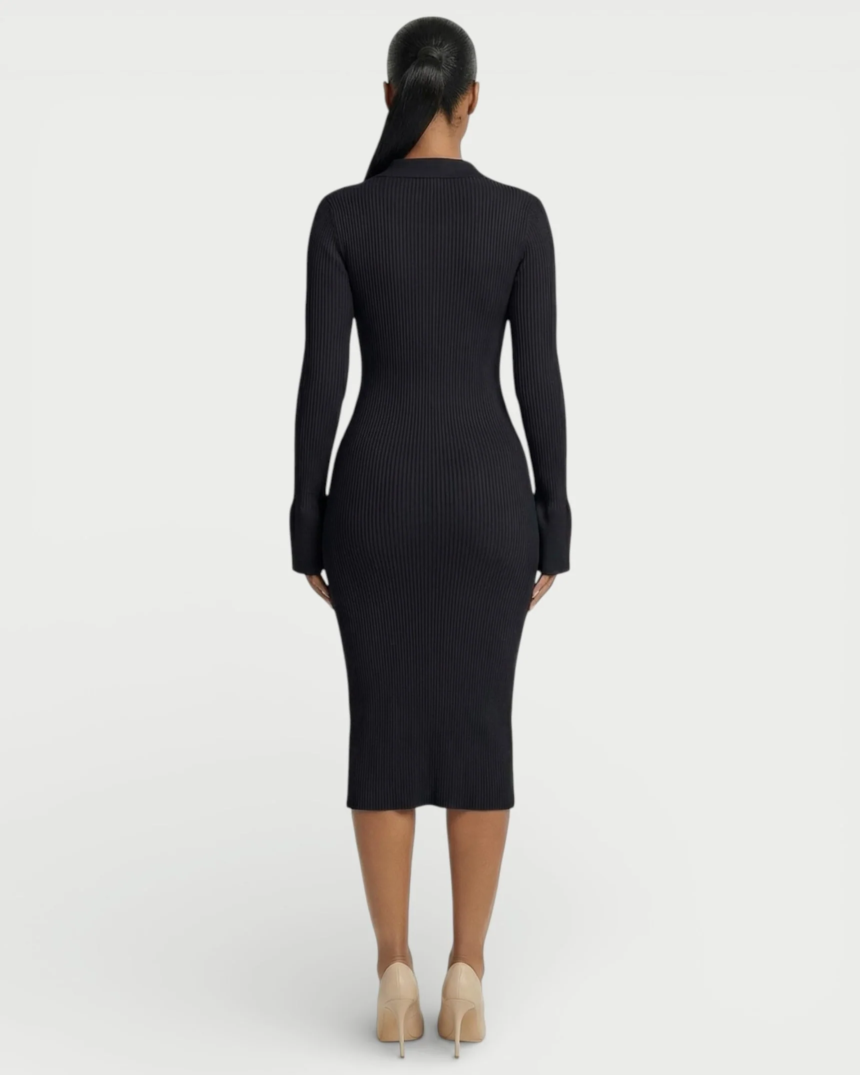 ELYSIA Ribbed Knit Collared Midi Dress - Image 10