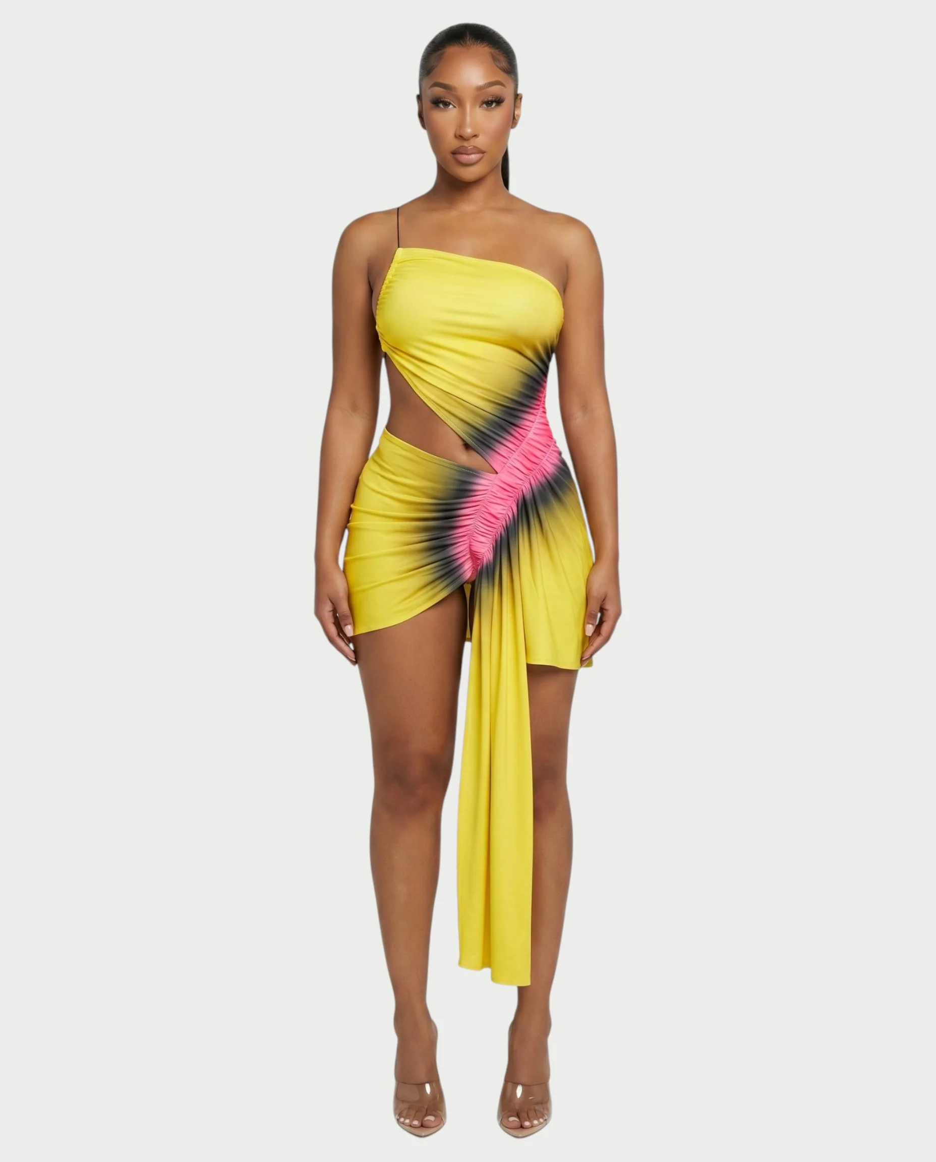 ELYSIAN Ruched Draped Bodycon Mini Dress