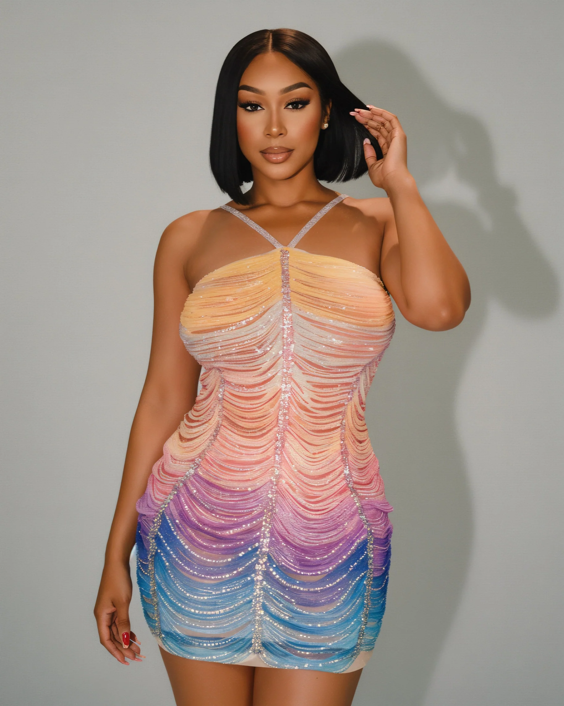EMANY Rhinestone Embellished Gradient Mini Dress - Image 2