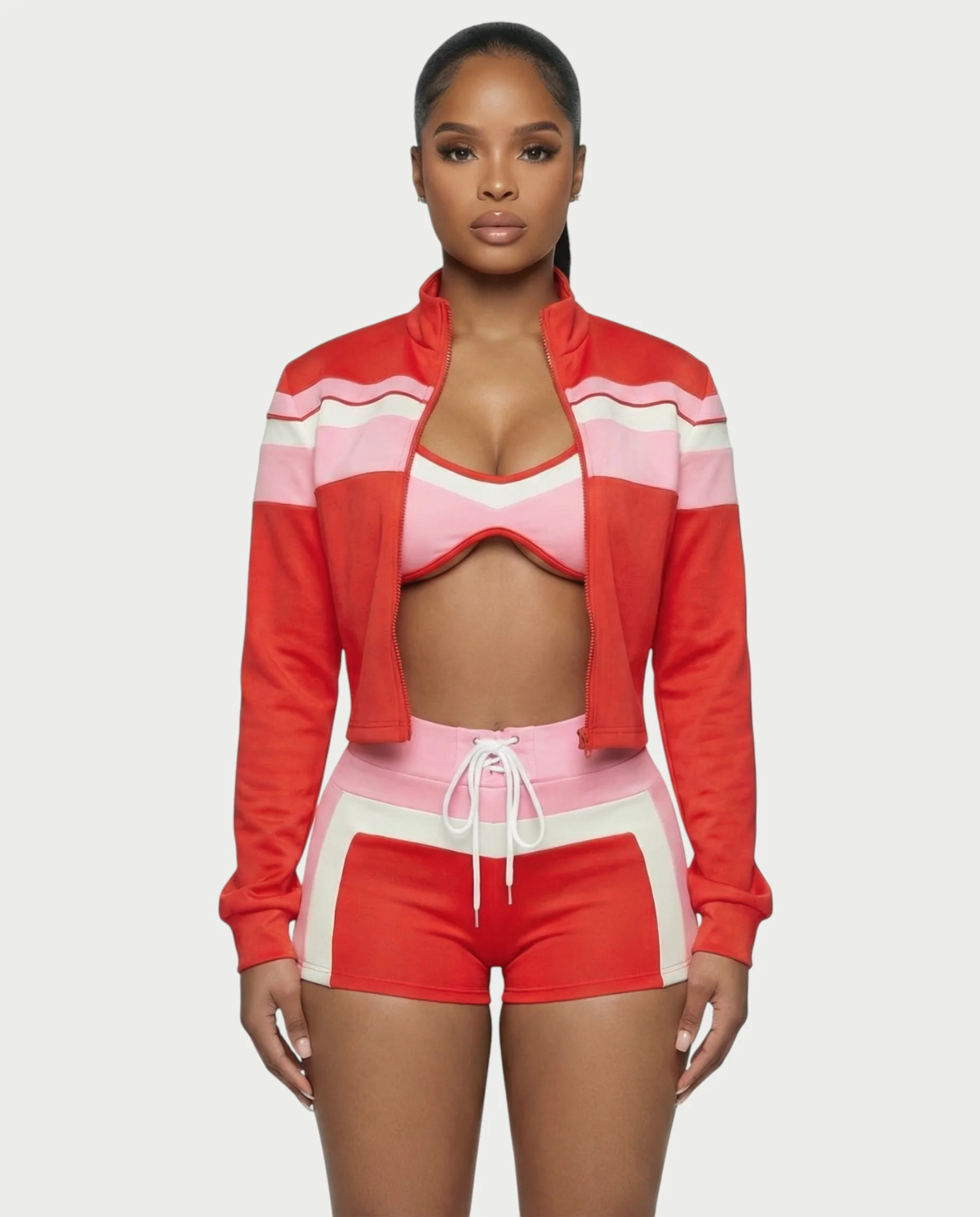 EMBERLY Contrast Zip-Up Jacket Three-Piece Set - Image 3