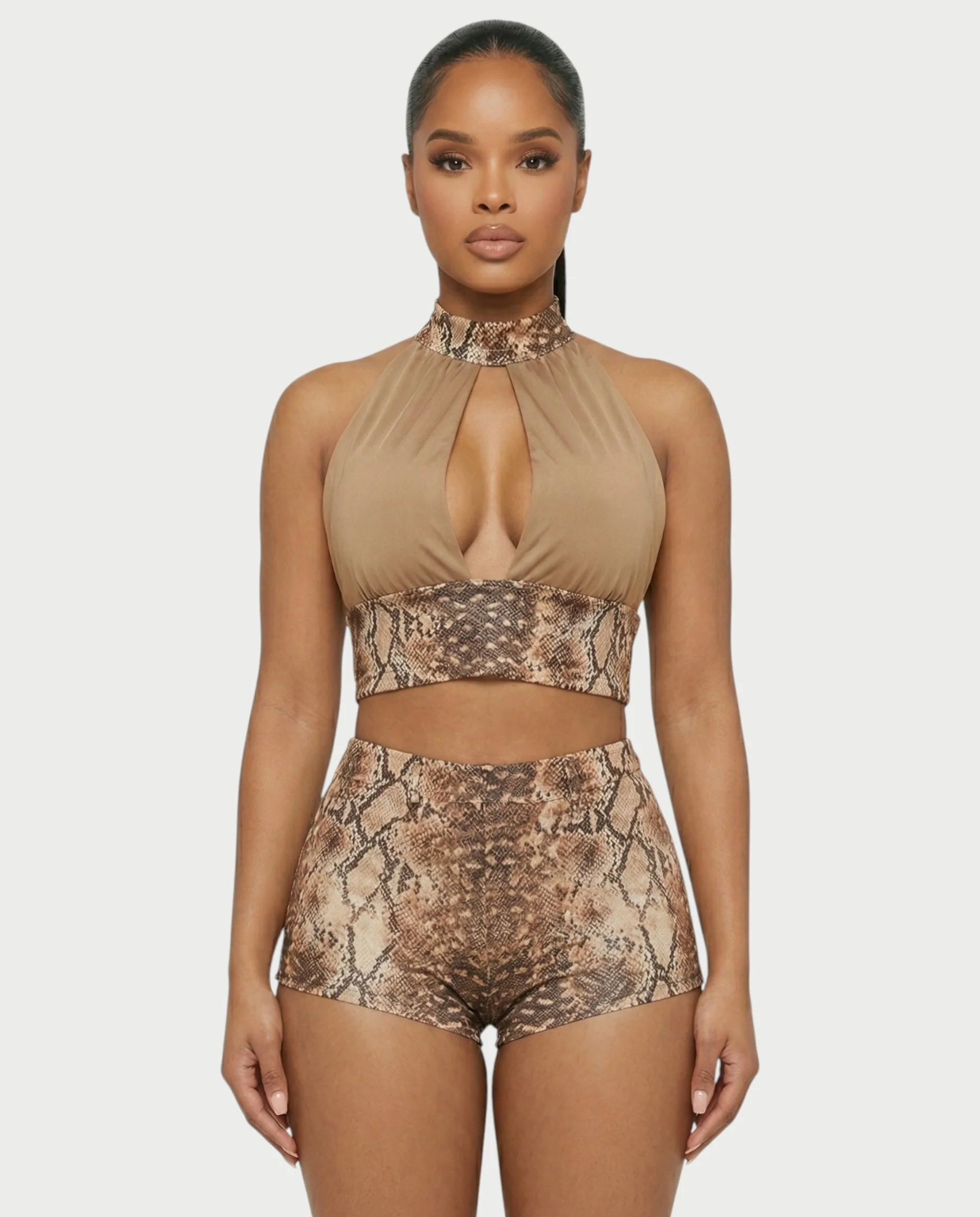 EMINA Snake Print Crop Top & High-Waisted Shorts Set - Image 4