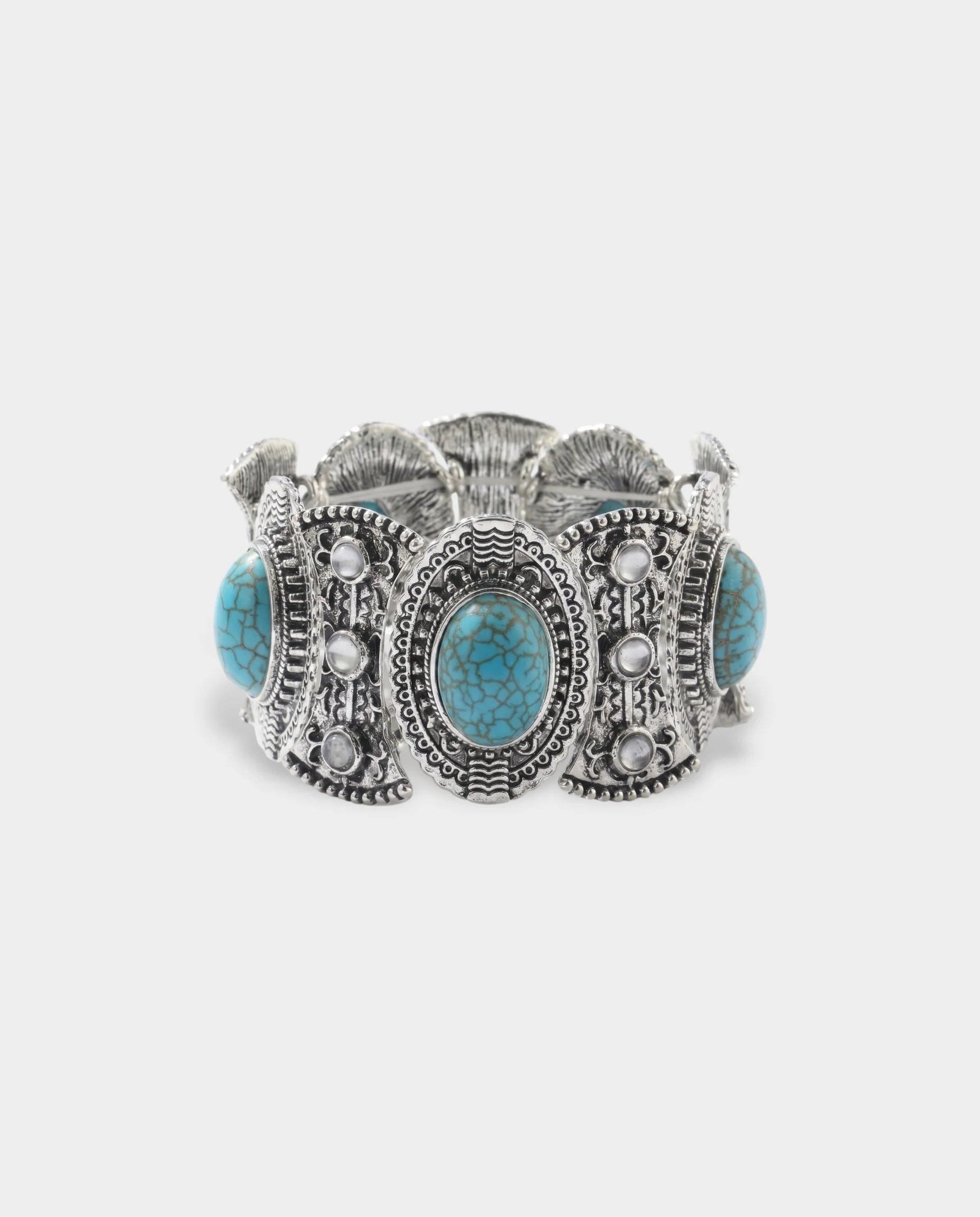 Engraved Turquoise Stone Cuff Bracelet - Image 2