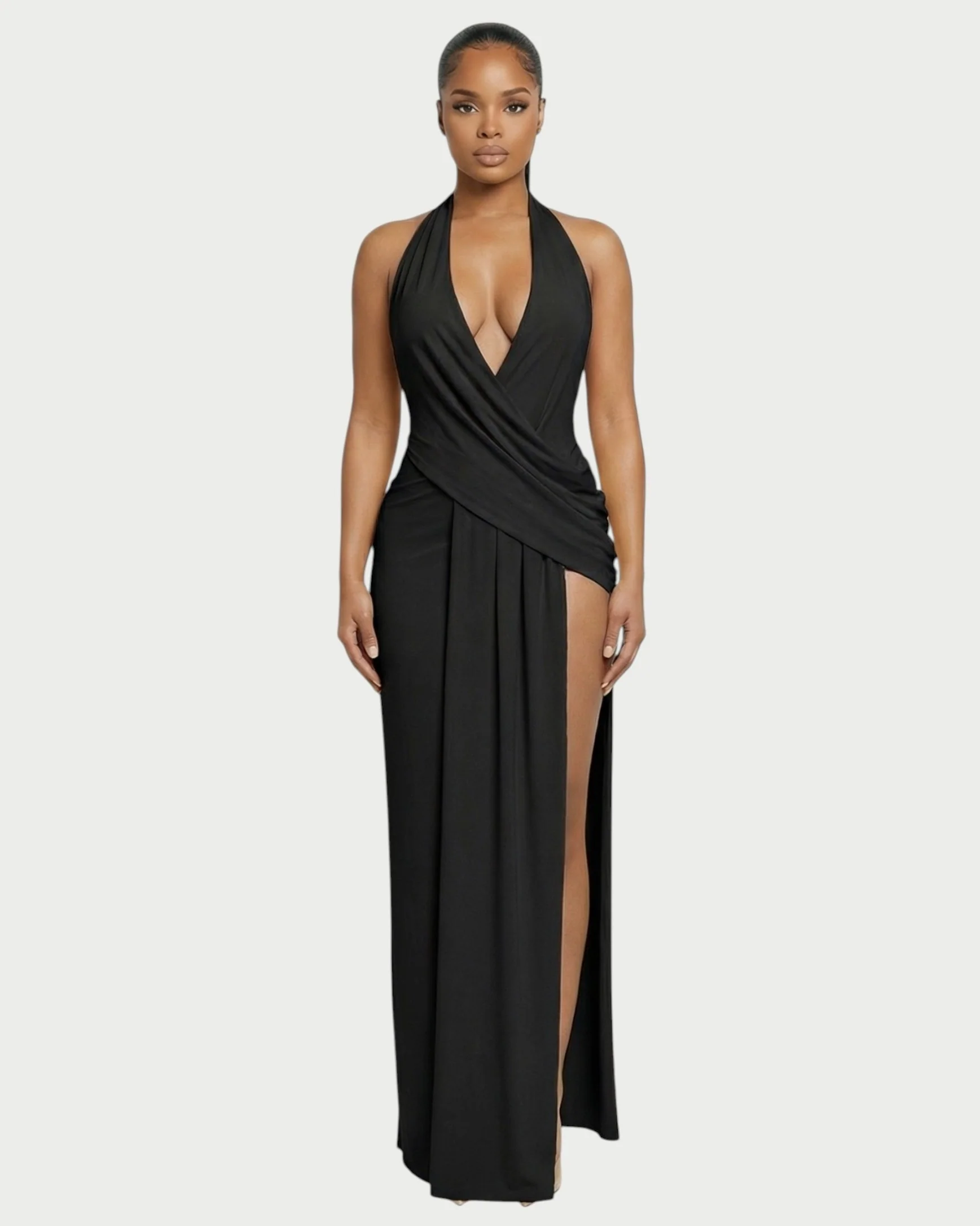 ERAYA Halter Neck Thigh-High Slit Maxi Dress - Image 6