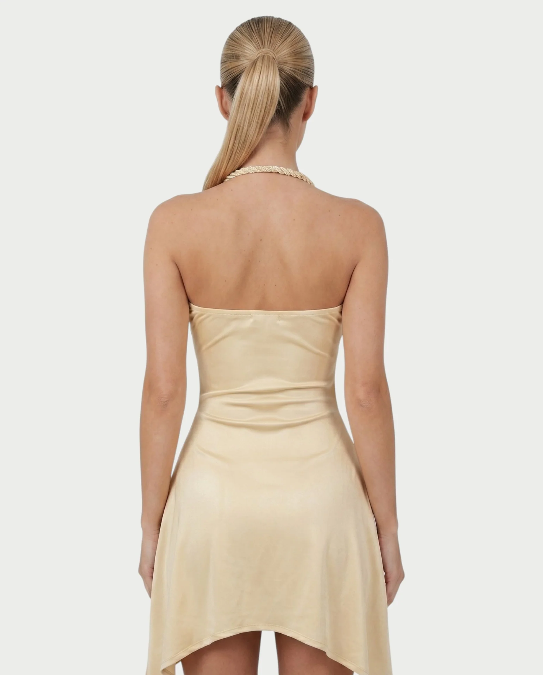 ERLANA Ruched Shell Braided Strap Mini Dress - Image 5