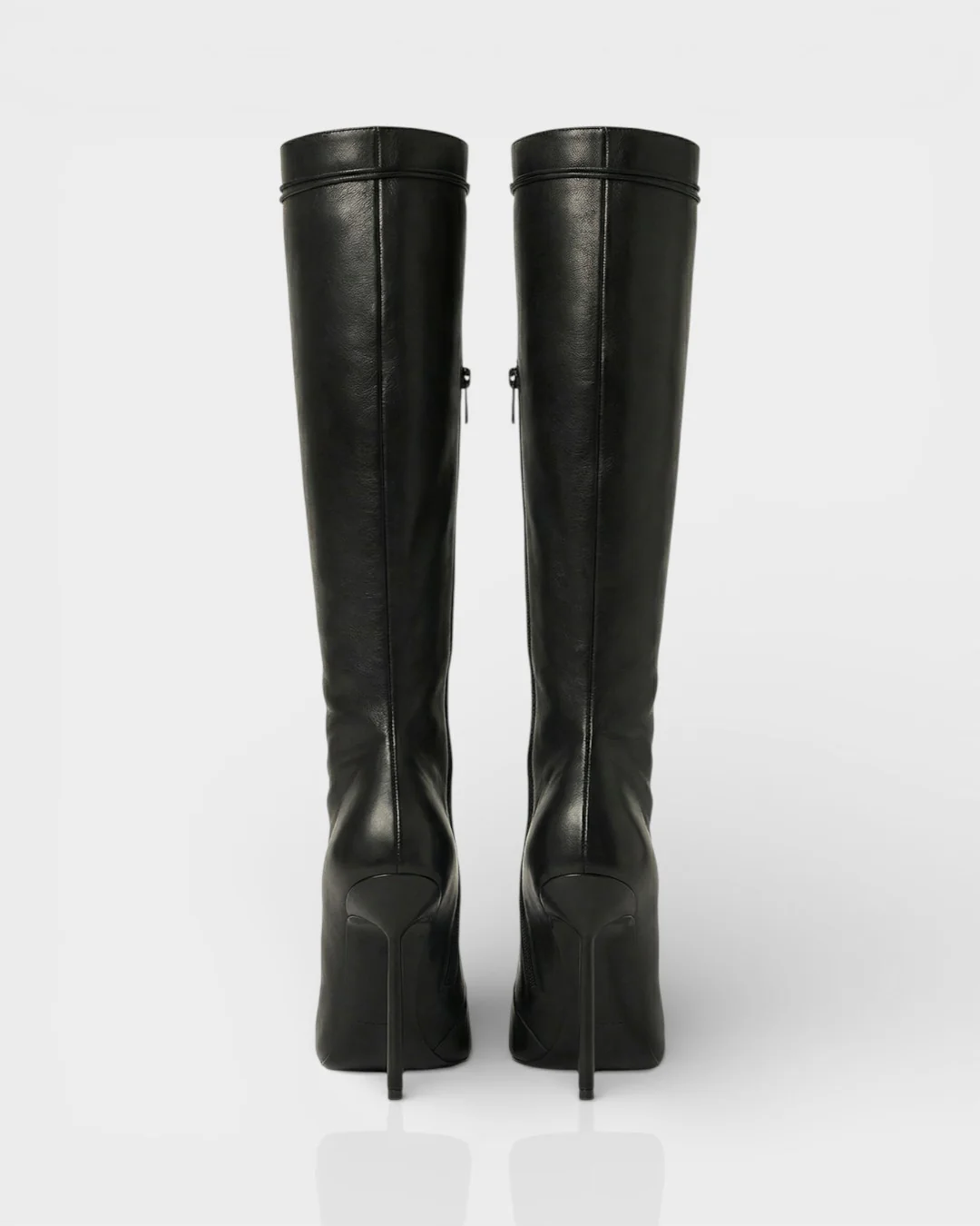 ESCAS Lace-Up Faux Leather Knee-High Stiletto Boots - Image 2