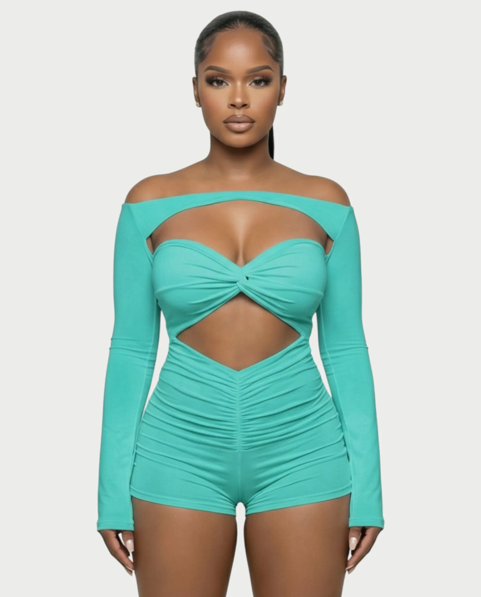 ESMERIA Off-Shoulder Cutout Ruched Romper - Image 14