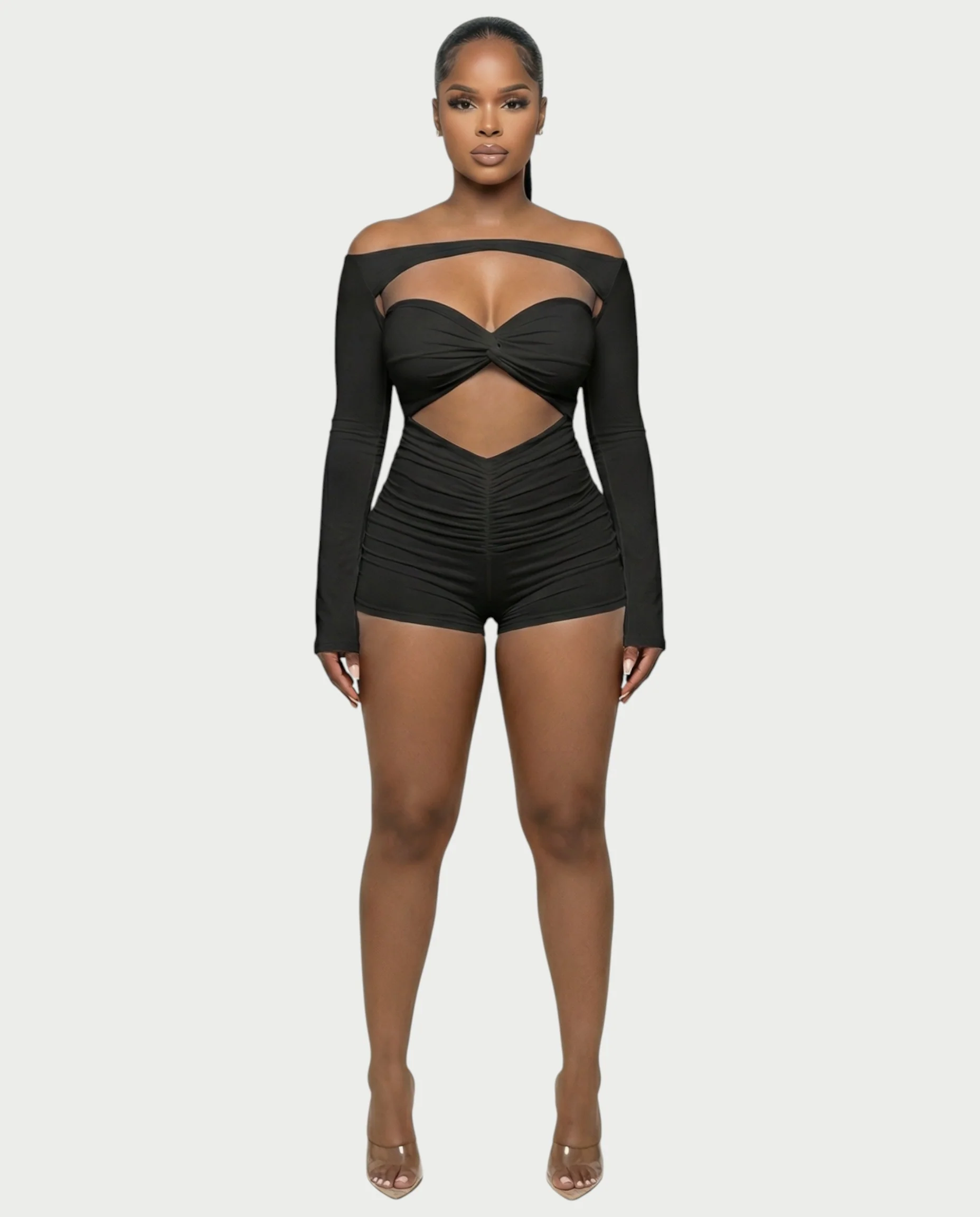 ESMERIA Off-Shoulder Cutout Ruched Romper - Image 6