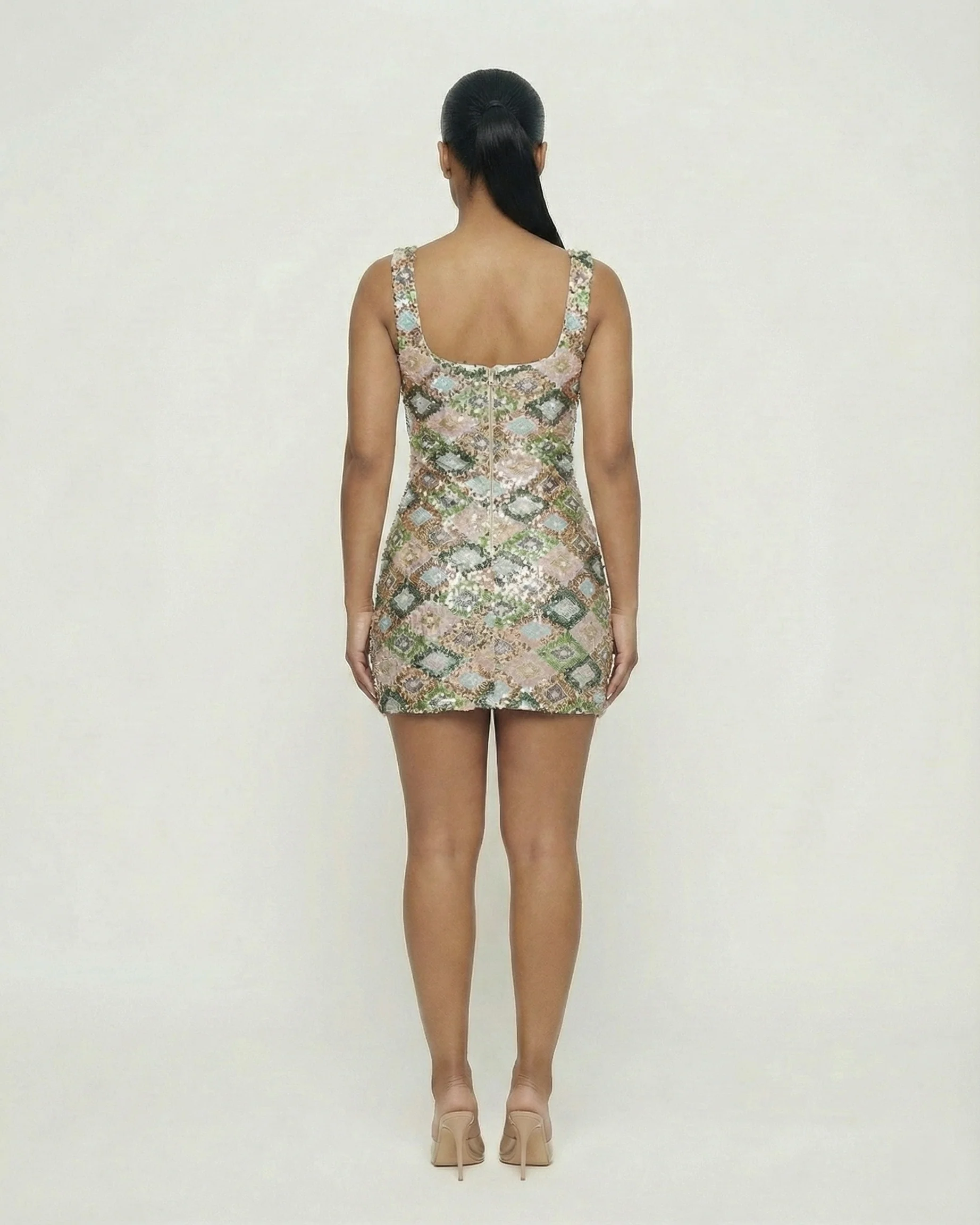 EVARA Geometric Sequin Slit Mini Dress - Image 4