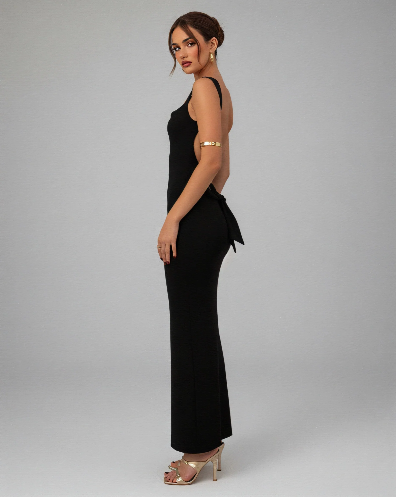 EVELLE Satin Bow-Back Maxi Dress - Image 3