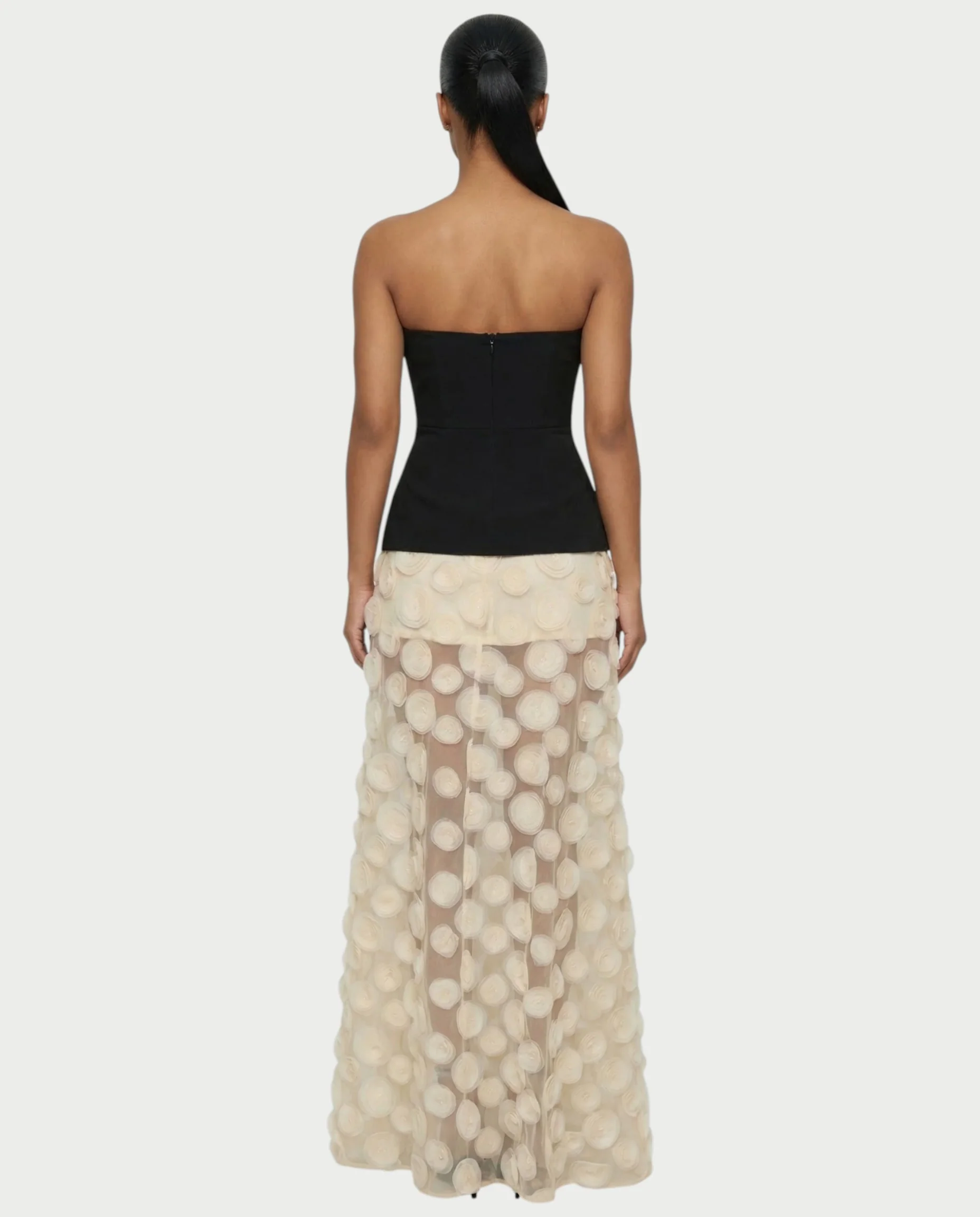FAUNA Strapless Sheer Appliqué Maxi Dress - Image 2