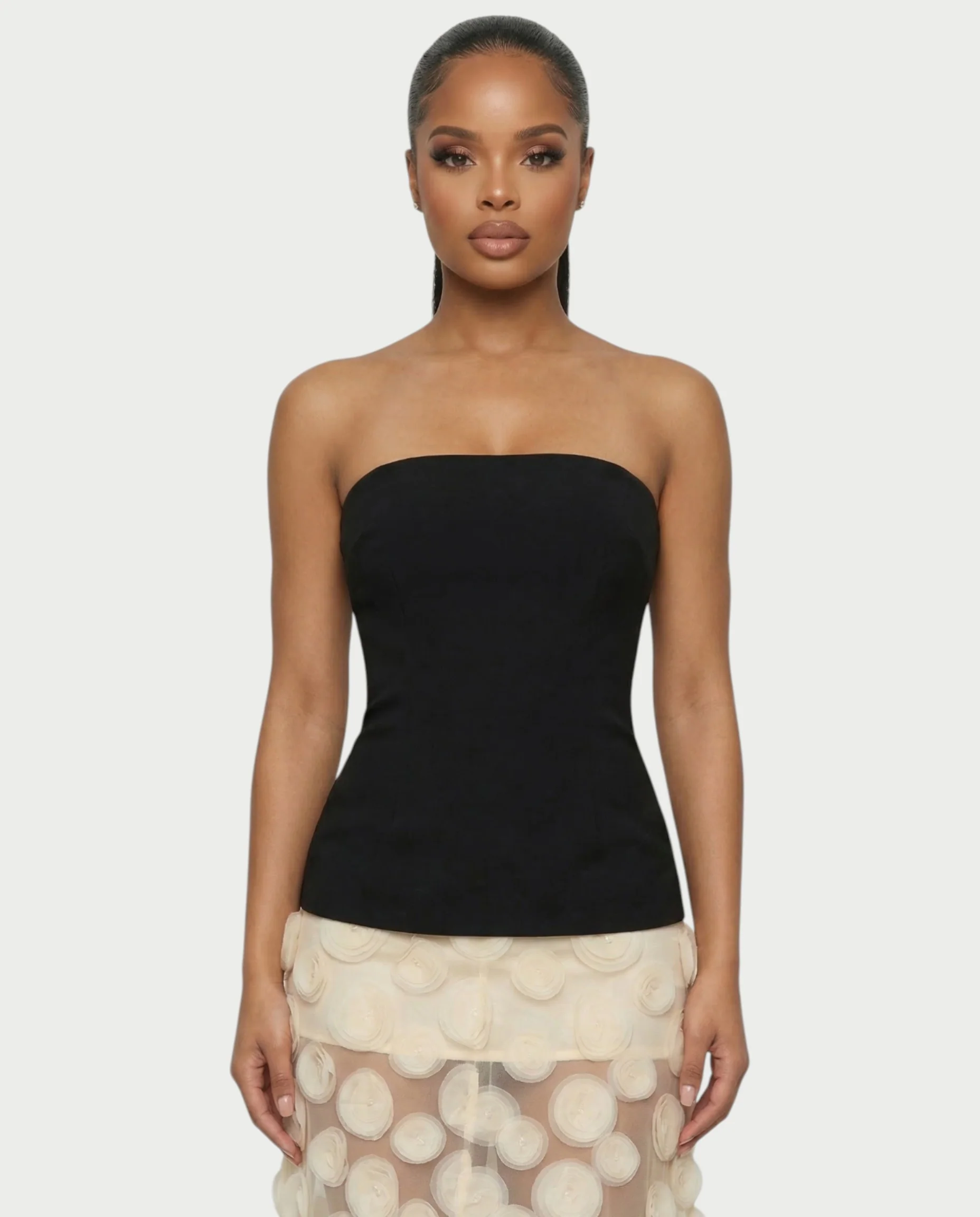 FAUNA Strapless Sheer Appliqué Maxi Dress - Image 4