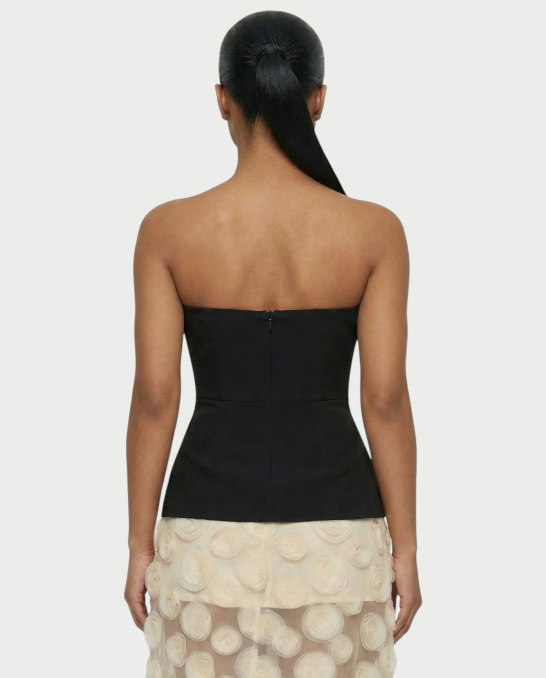 FAUNA Strapless Sheer Appliqué Maxi Dress - Image 5
