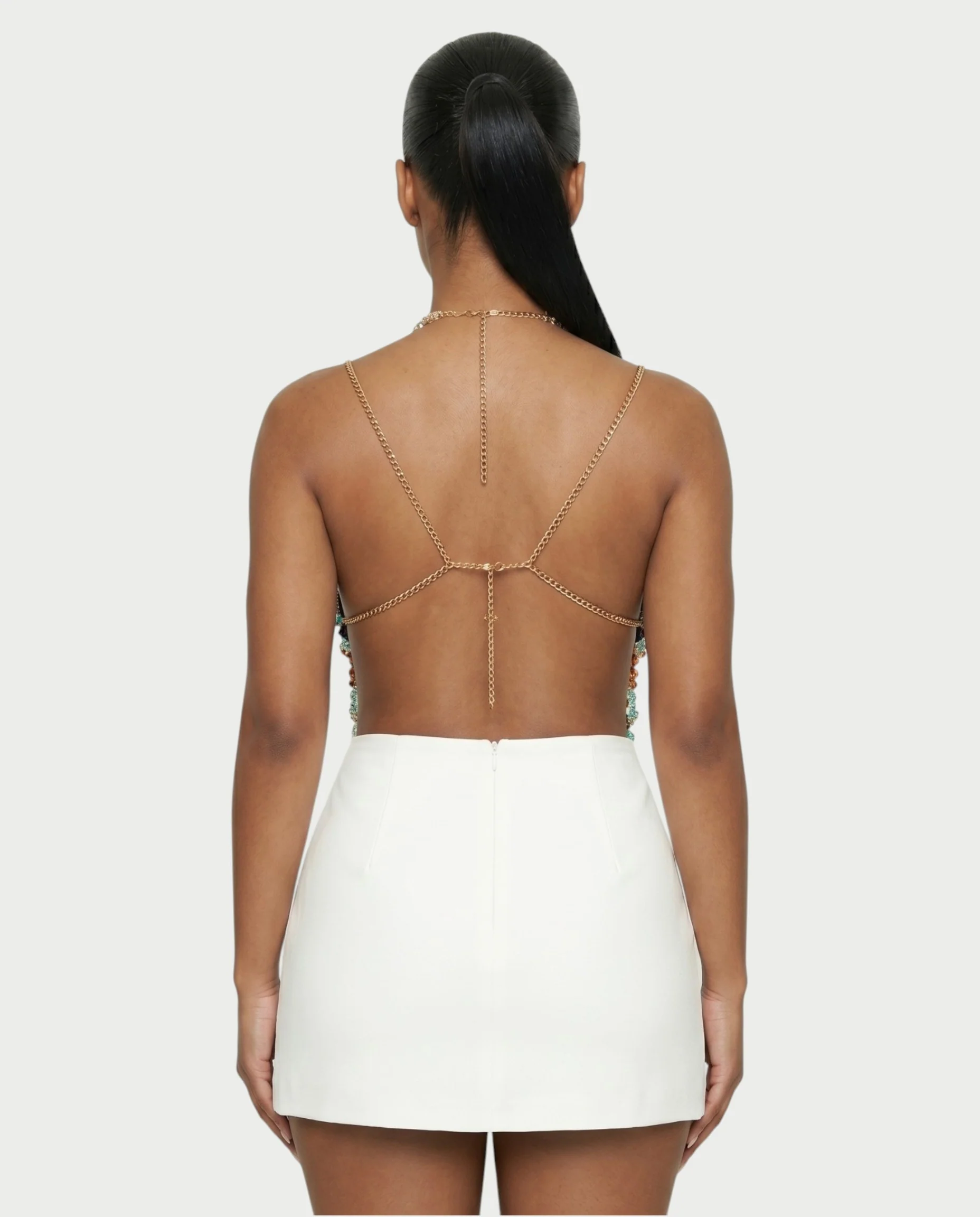FAVINA Beaded Fringe Chain Strap Bralette Top - Image 2