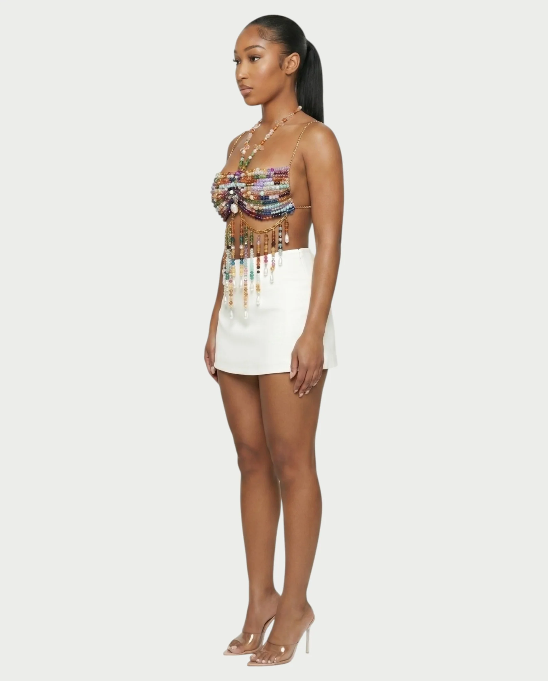 FAVINA Beaded Fringe Chain Strap Bralette Top - Image 3
