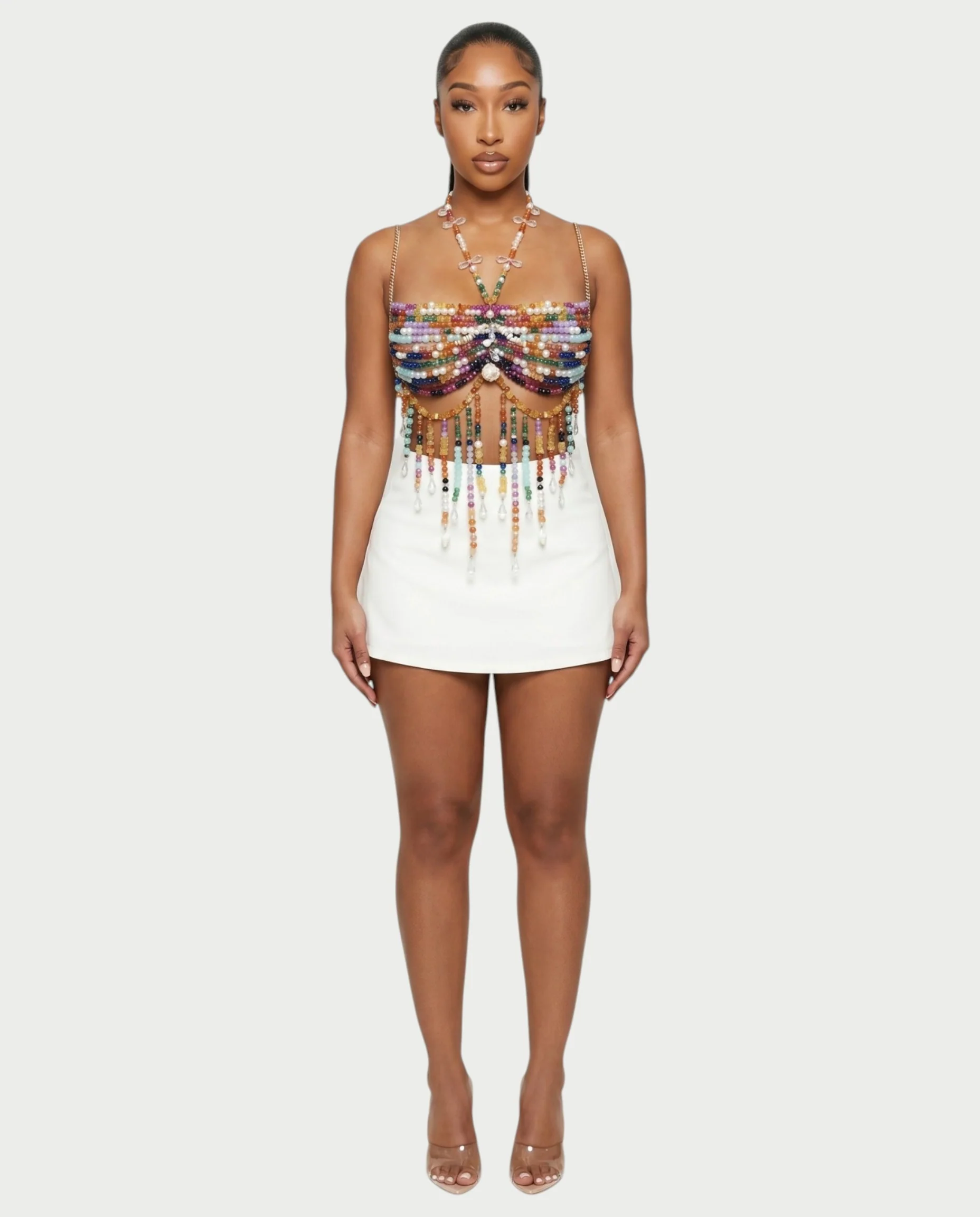 FAVINA Beaded Fringe Chain Strap Bralette Top - Image 4