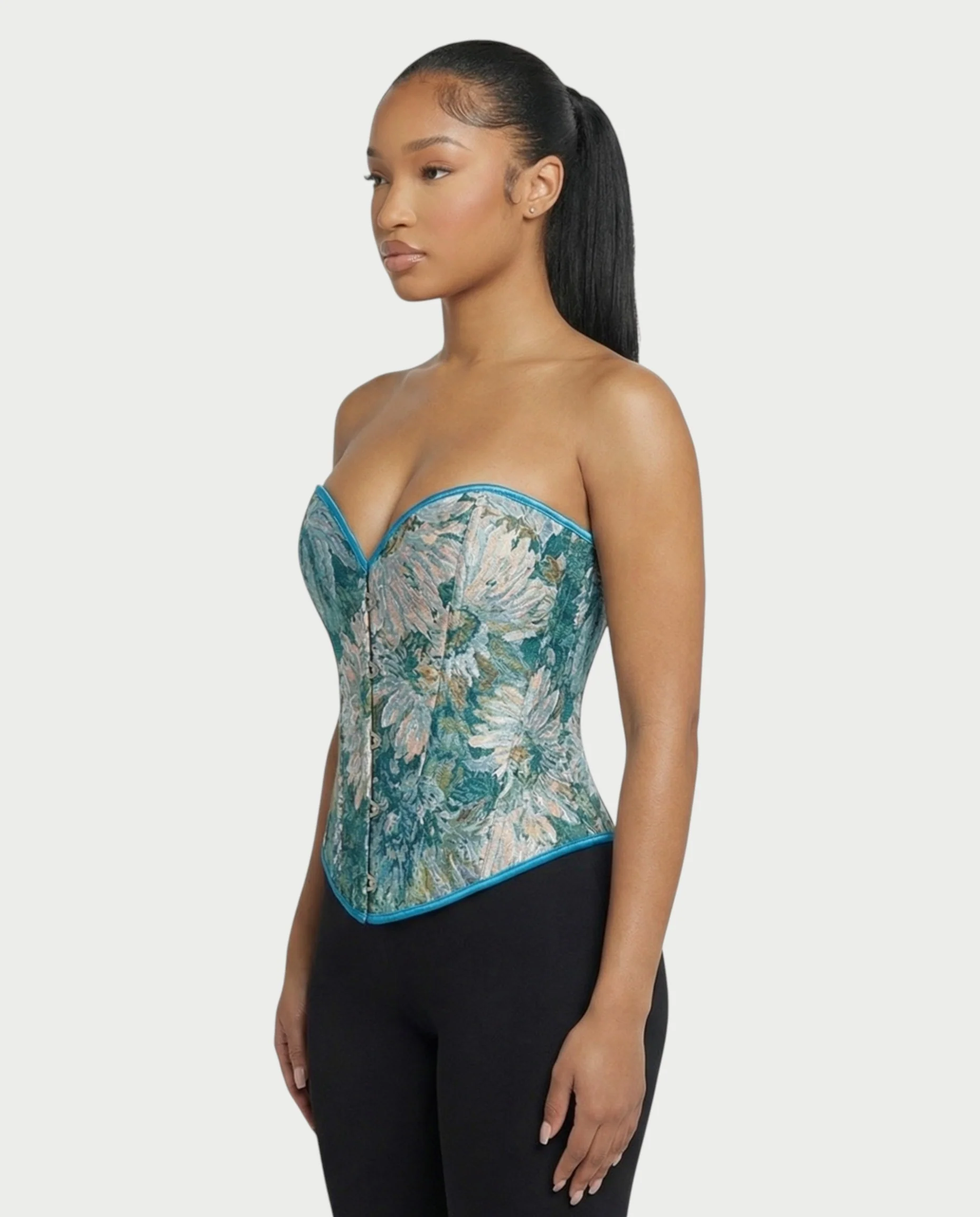 FELINE Teal Floral Tapestry Corset Top - Image 3