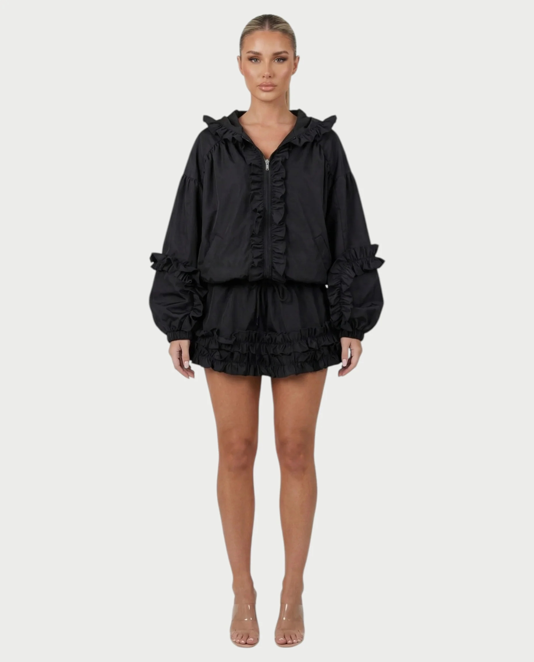 FINA Ruffle-Trim Hooded Jacket & Mini Skort Set