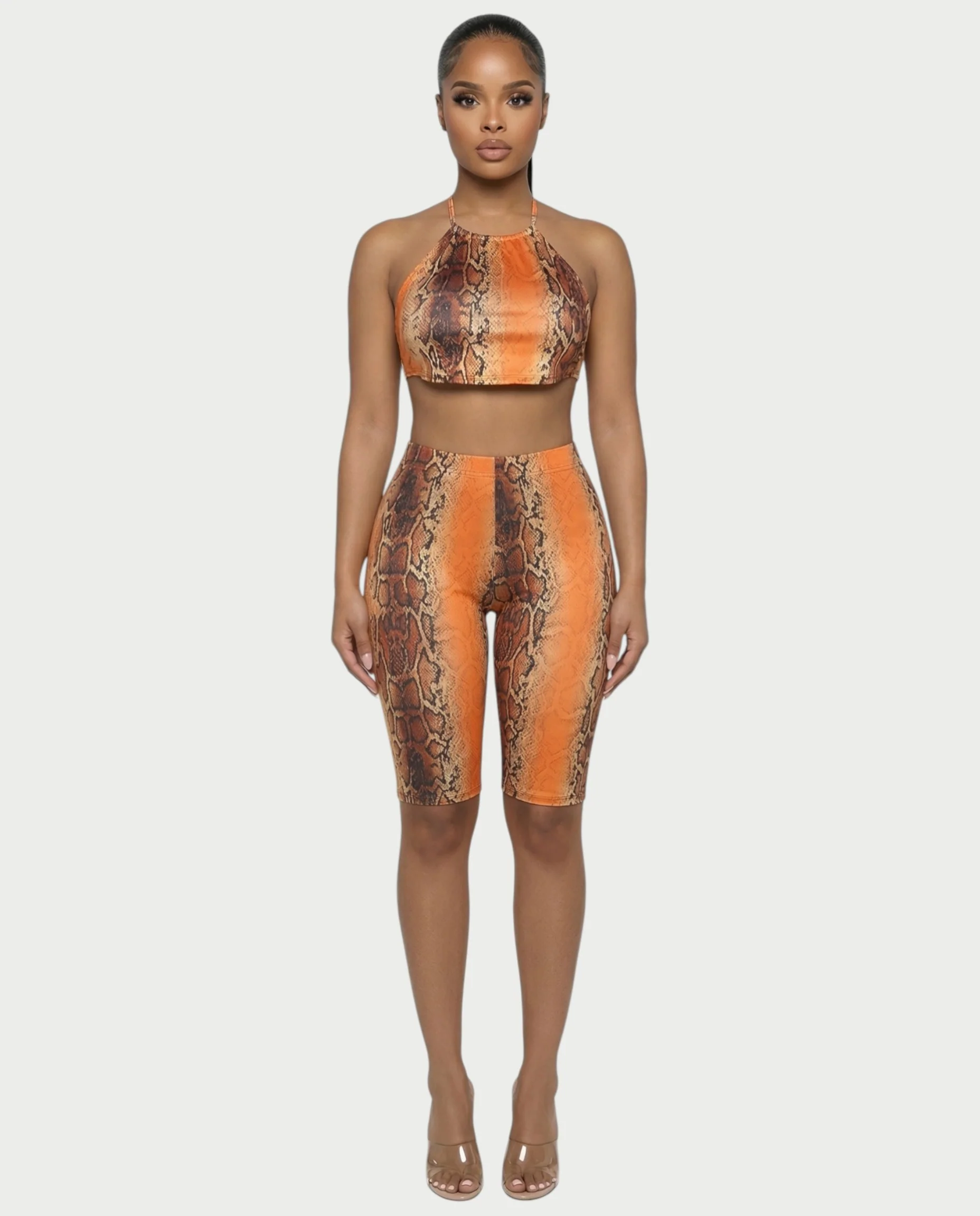 FLORA Snake Print Halter Crop Top & Capri Pants Set - Image 6