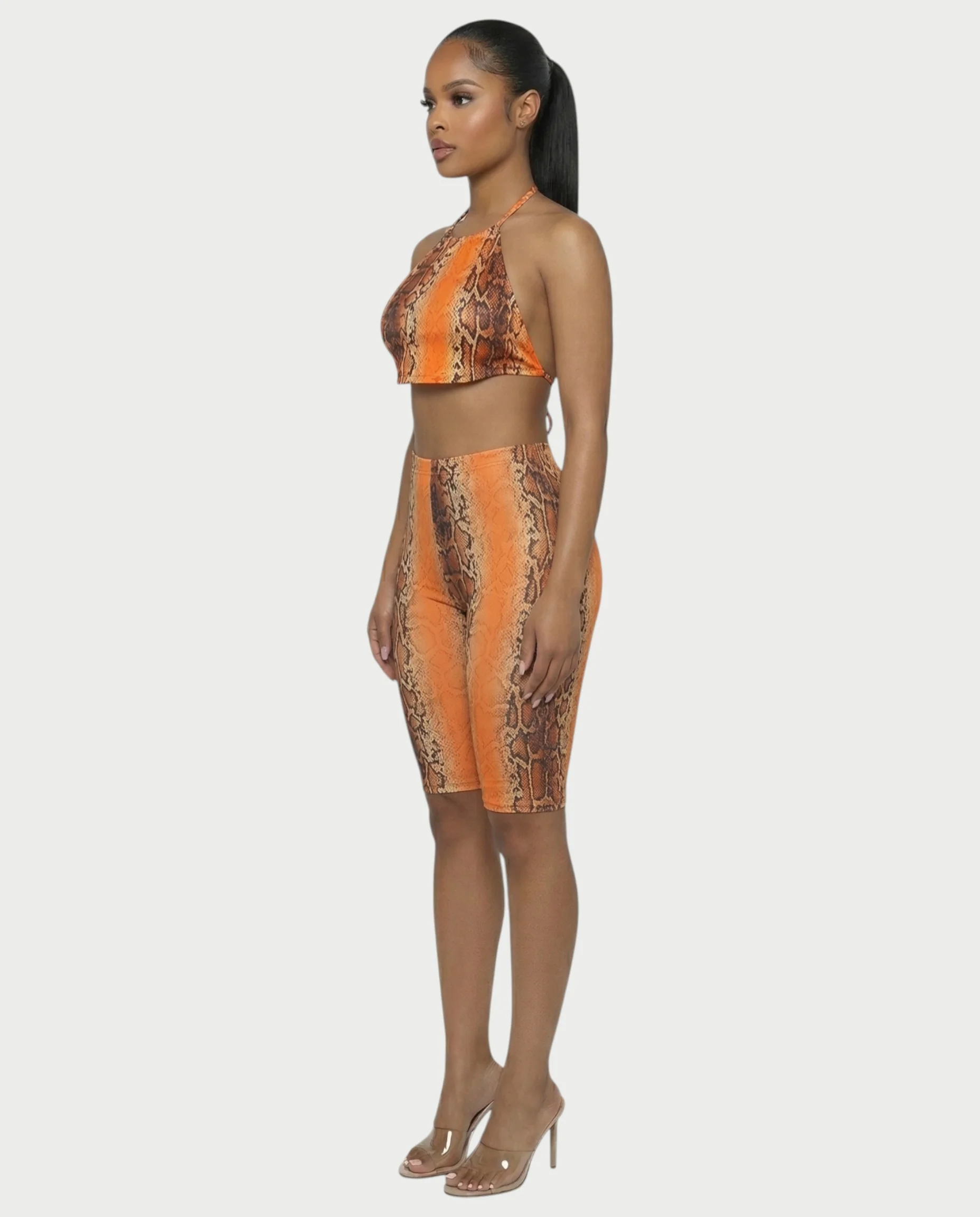 FLORA Snake Print Halter Crop Top & Capri Pants Set - Image 8