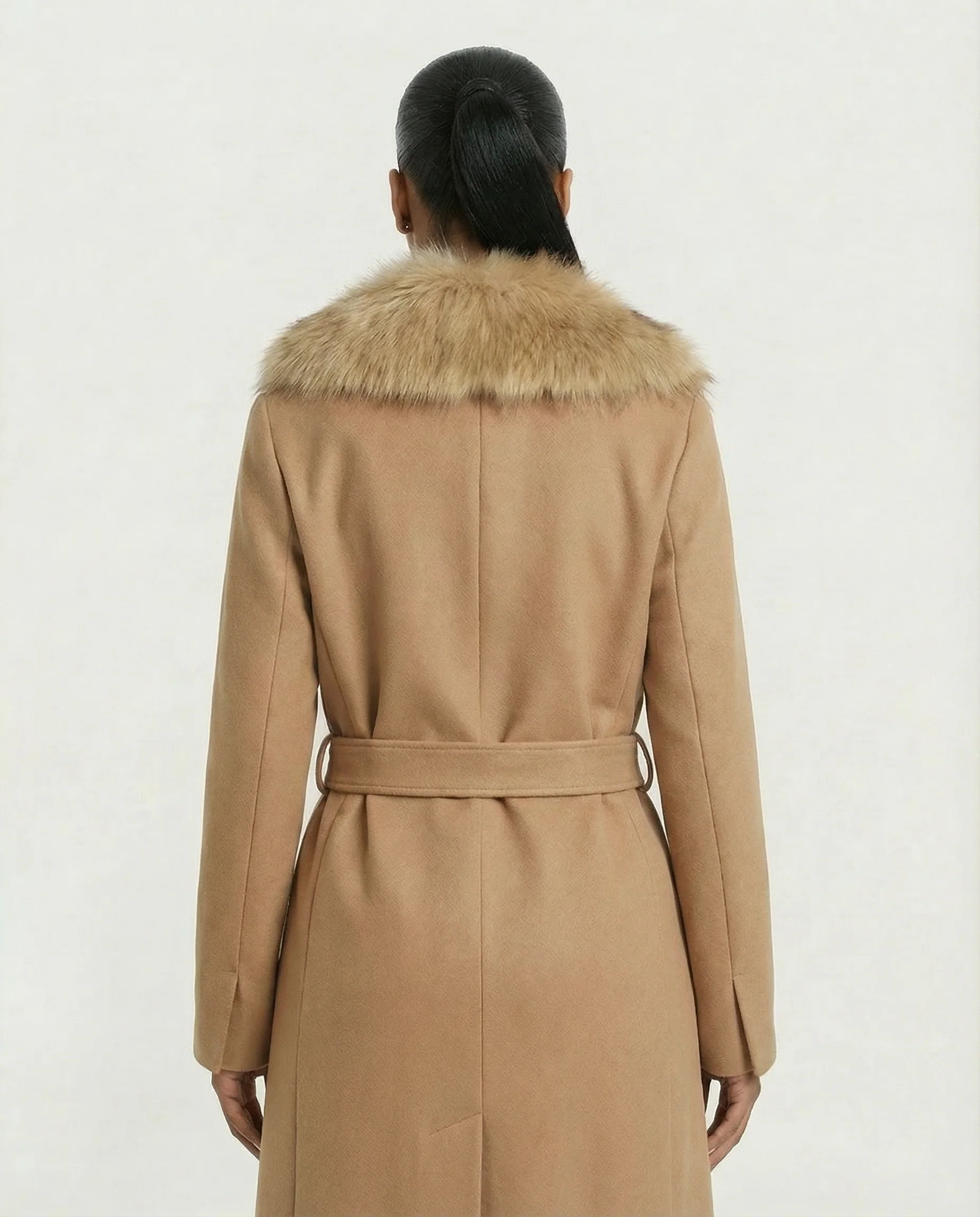 FLORINA Faux Fur Collar Wool Trench Coat - Image 5