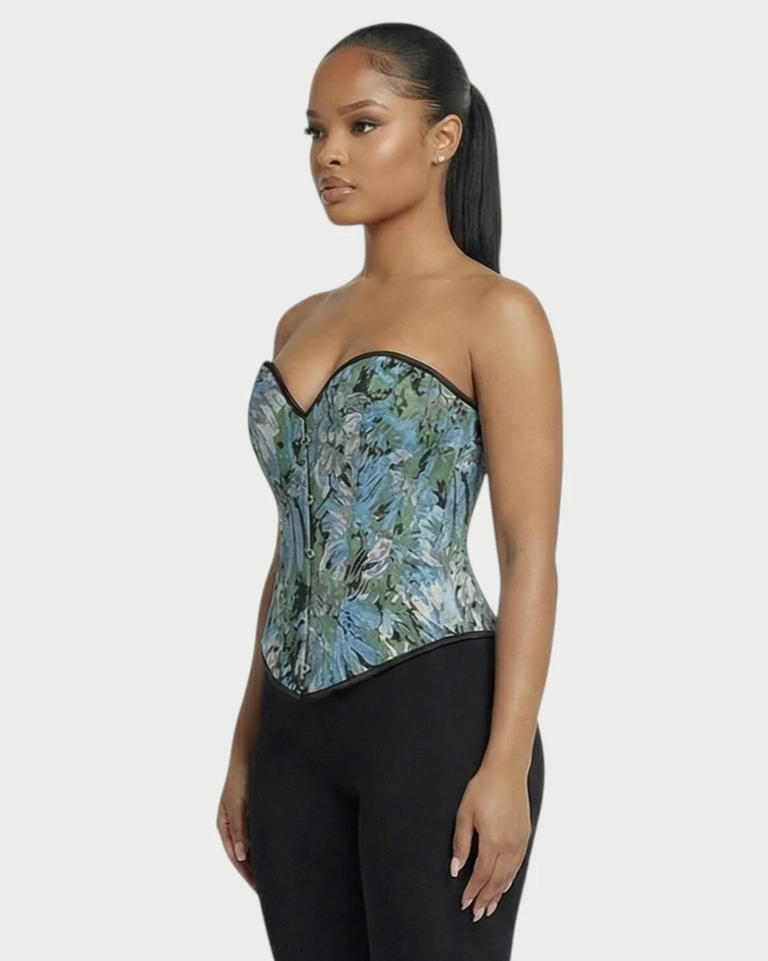FRAINE Floral Jacquard Corset Top - Image 3