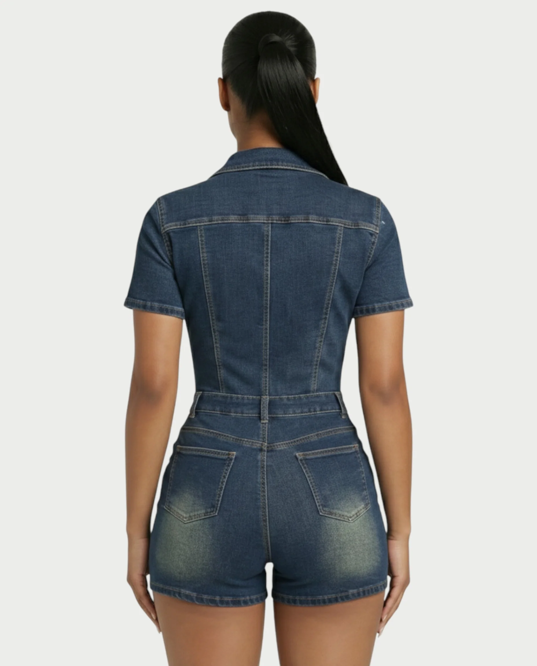 FRANCE Collared Button-Up Denim Jumpsuit - Image 5