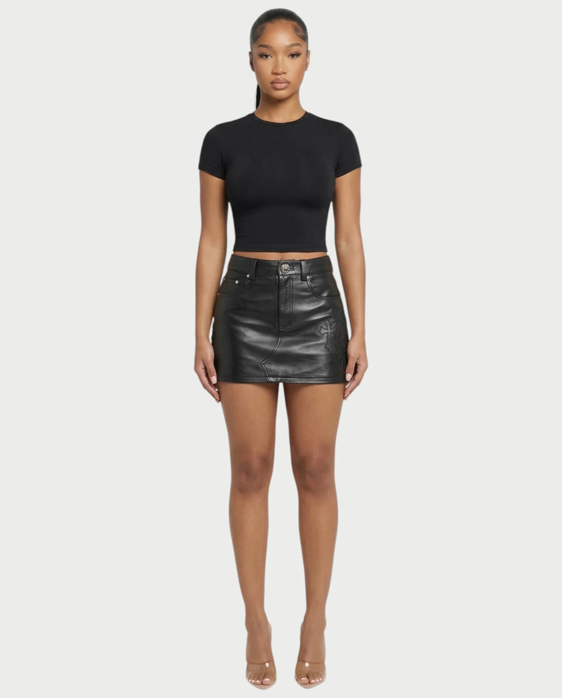 GABRINA Embossed Cross Leather Mini Skirt - Image 3