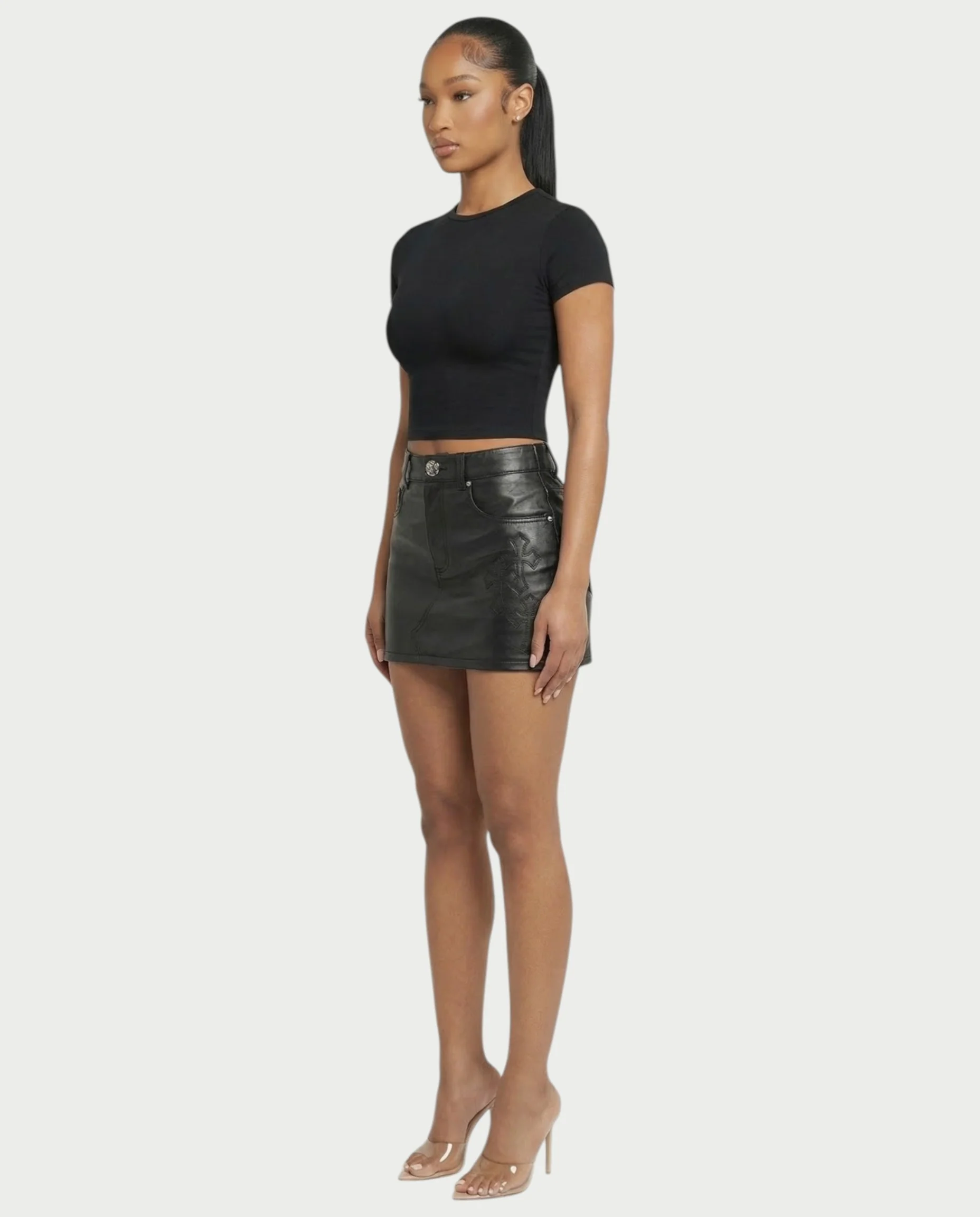 GABRINA Embossed Cross Leather Mini Skirt - Image 4